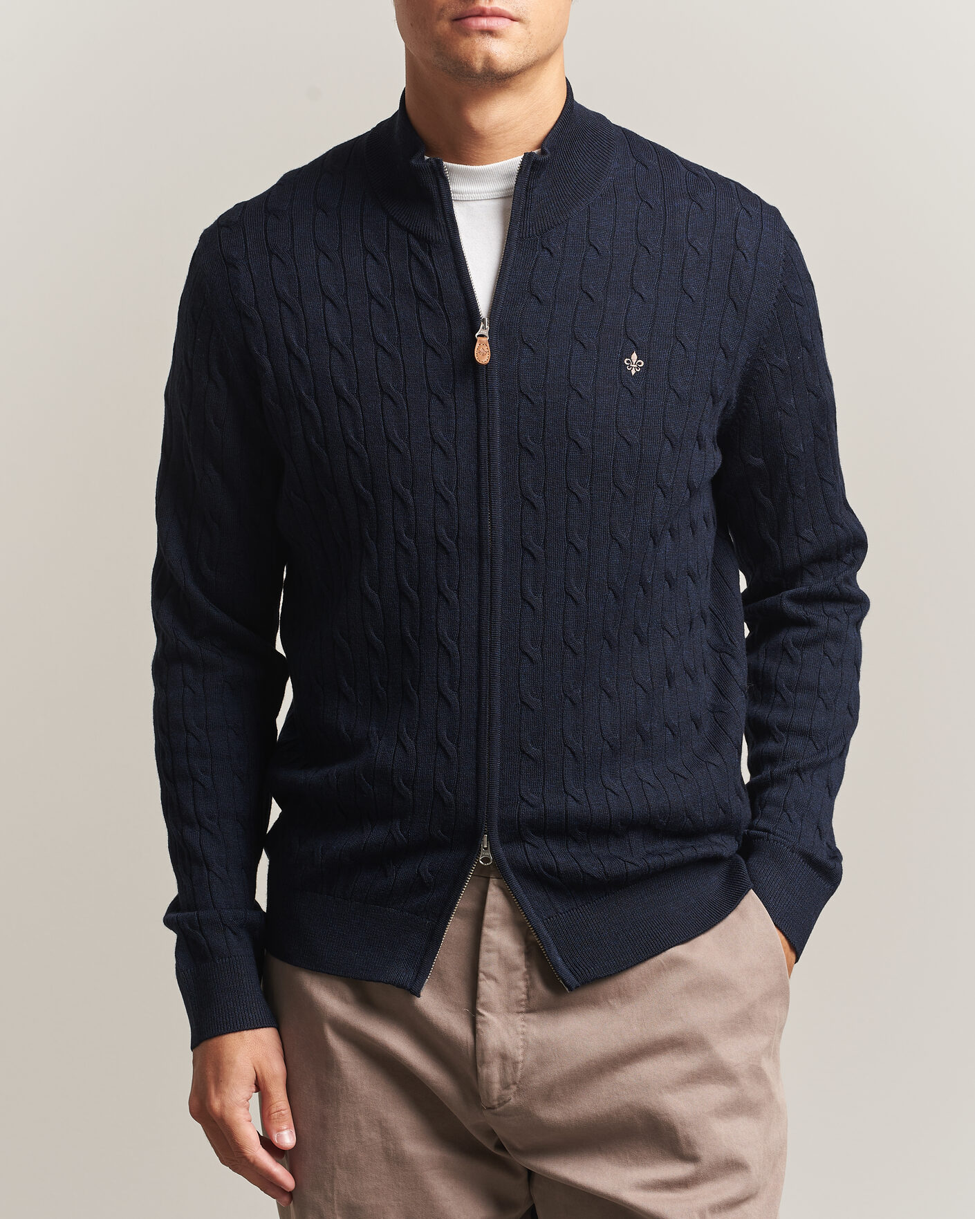 Herren | Pullover | Morris | Merino Cable Zip Cardigan Navy