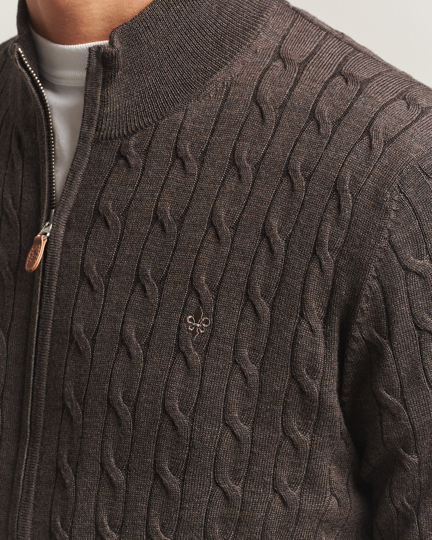 Herren | Pullover | Morris | Merino Cable Zip Cardigan Brown