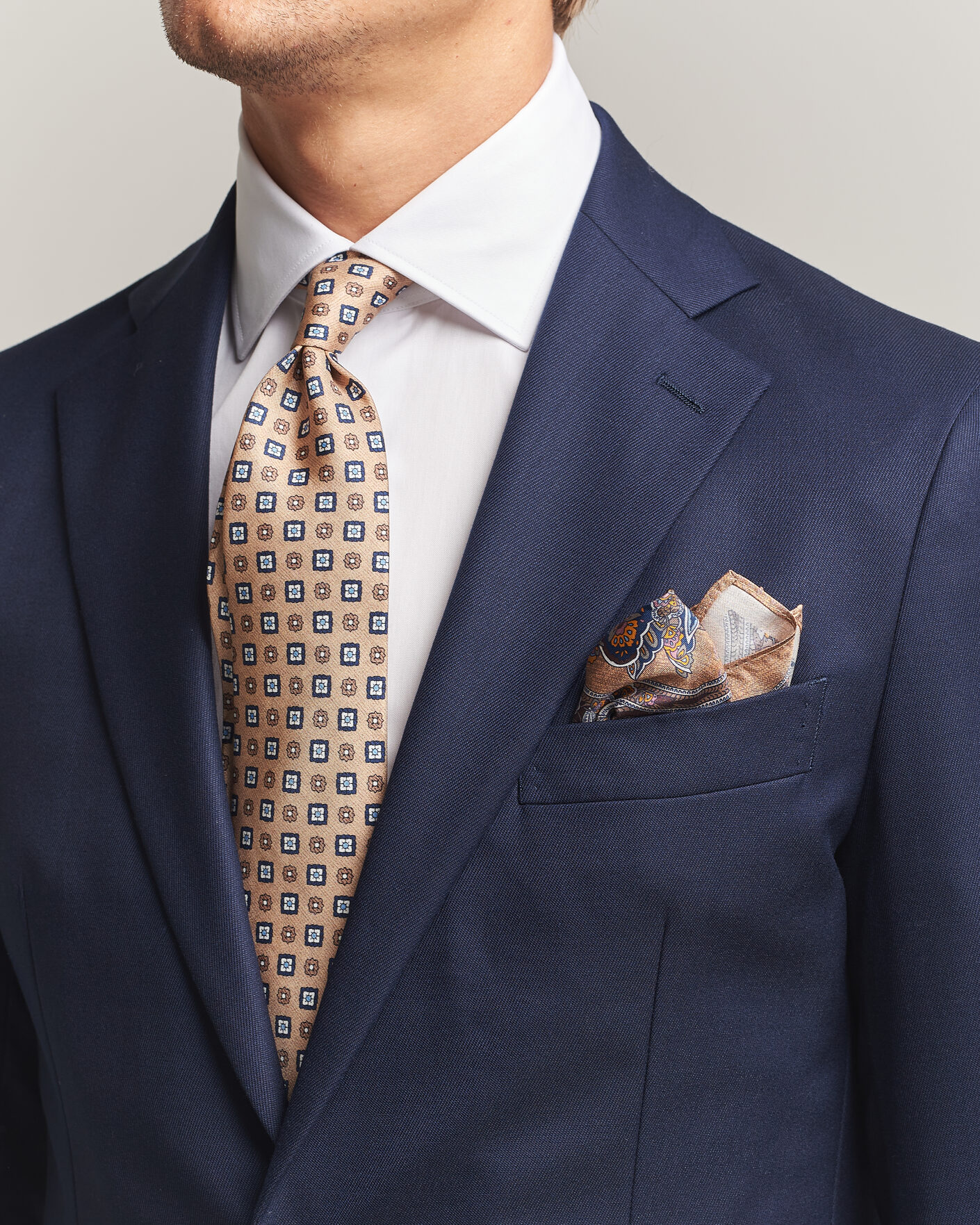 Herren | Krawatten | Amanda Christensen | Box Set Silk 8 cm Tie And Pocket Square Beige