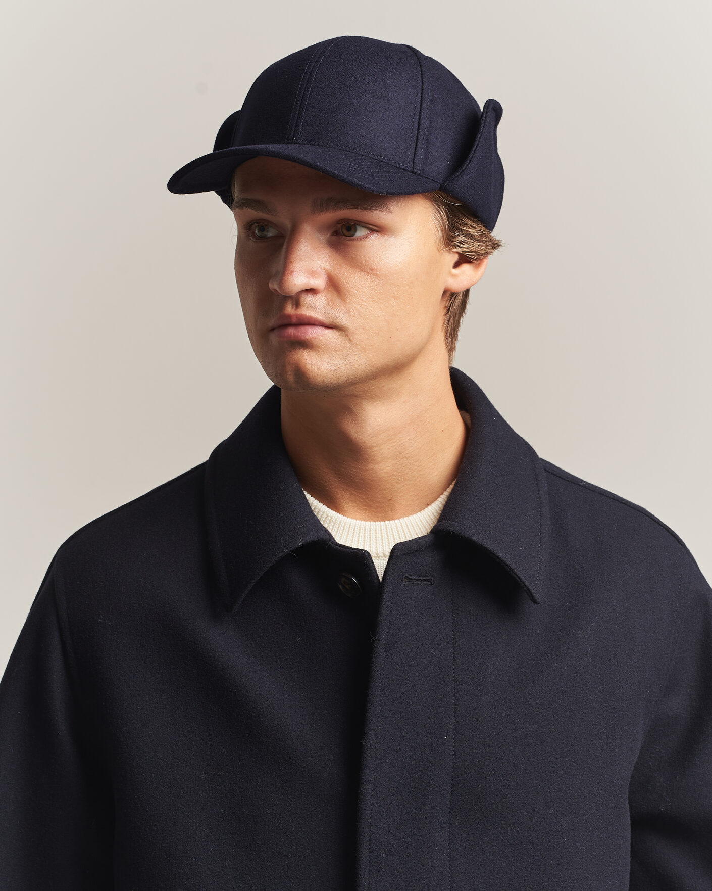 Herren | Hüte & Mützen | Varsity Headwear | Merino Wool Earflap Baseball Cap Dark Navy