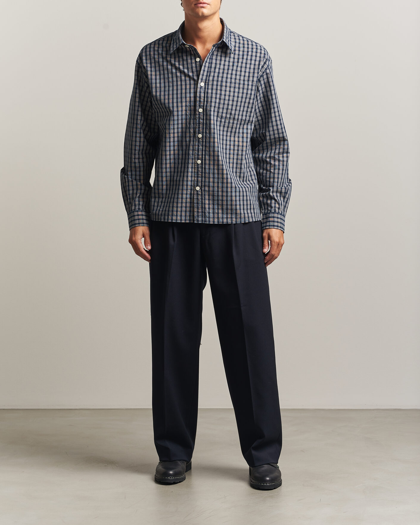 Herren | Hemden | NN07 | Deon Brushed Cotton Checked Shirt Navy Blue