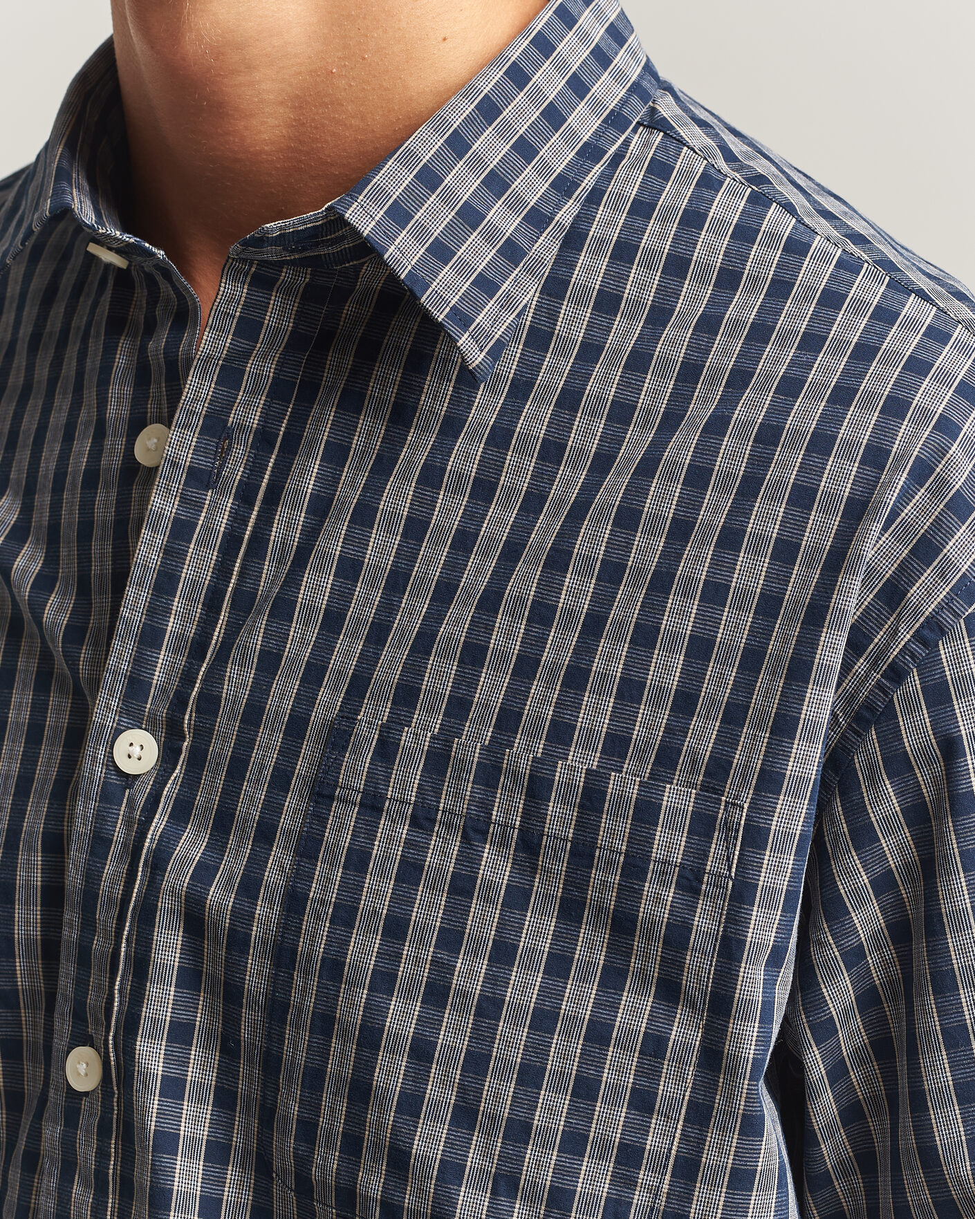 Herren | Hemden | NN07 | Deon Brushed Cotton Checked Shirt Navy Blue