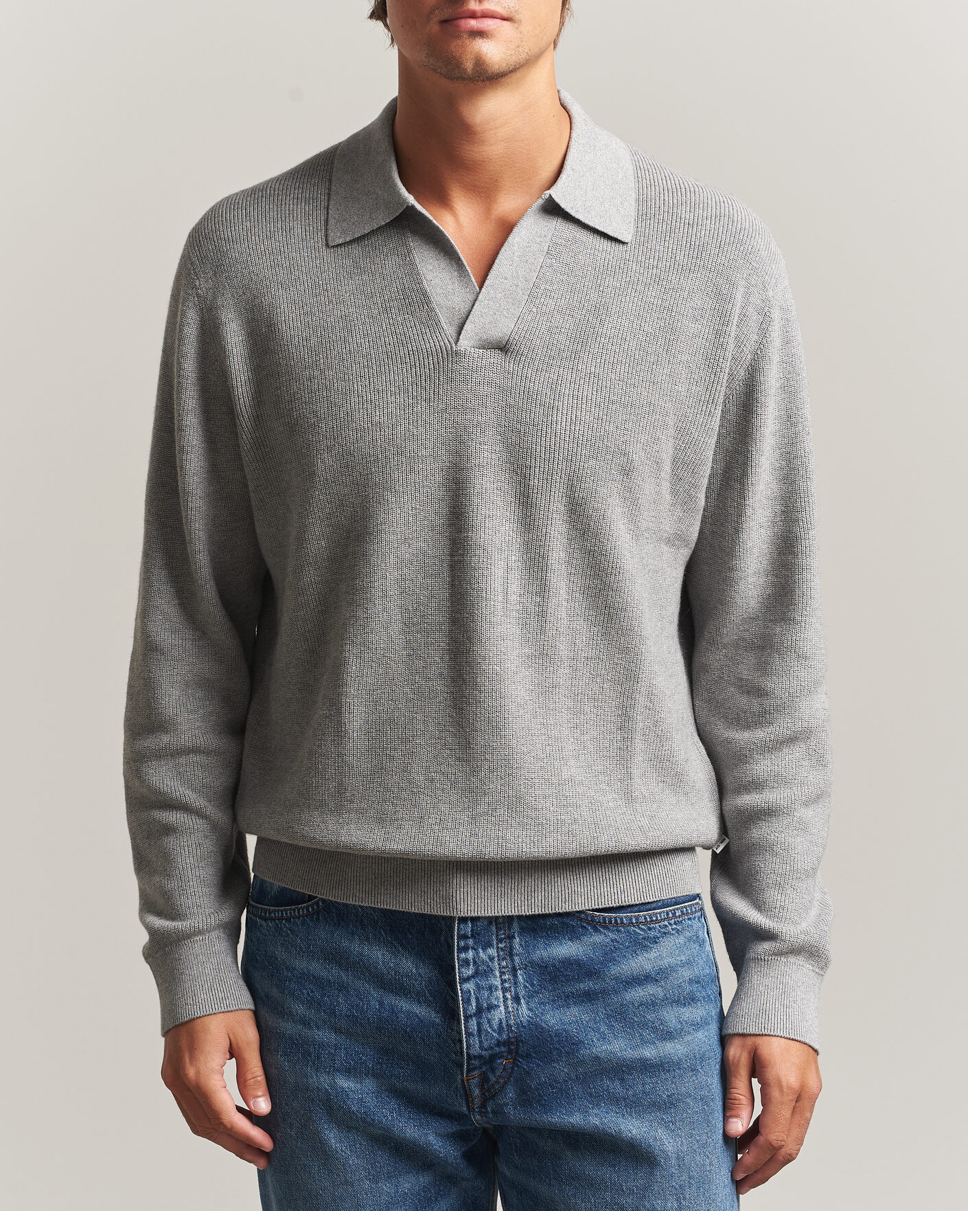 Herren | Pullover | NN07 | Hope Cotton/Cashmere Rib Knitted Polo Grey