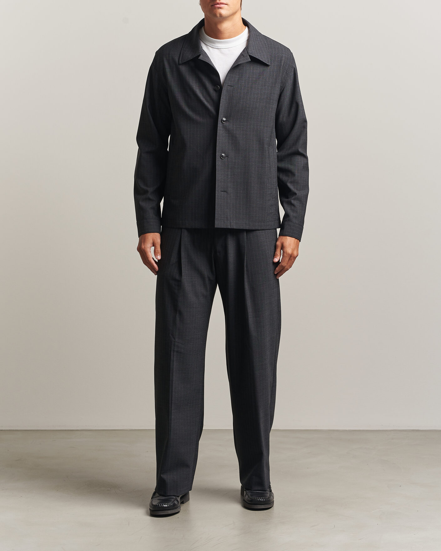 Herren | Hemden | NN07 | Zander Wool Pinstriped Overshirt Dark Grey