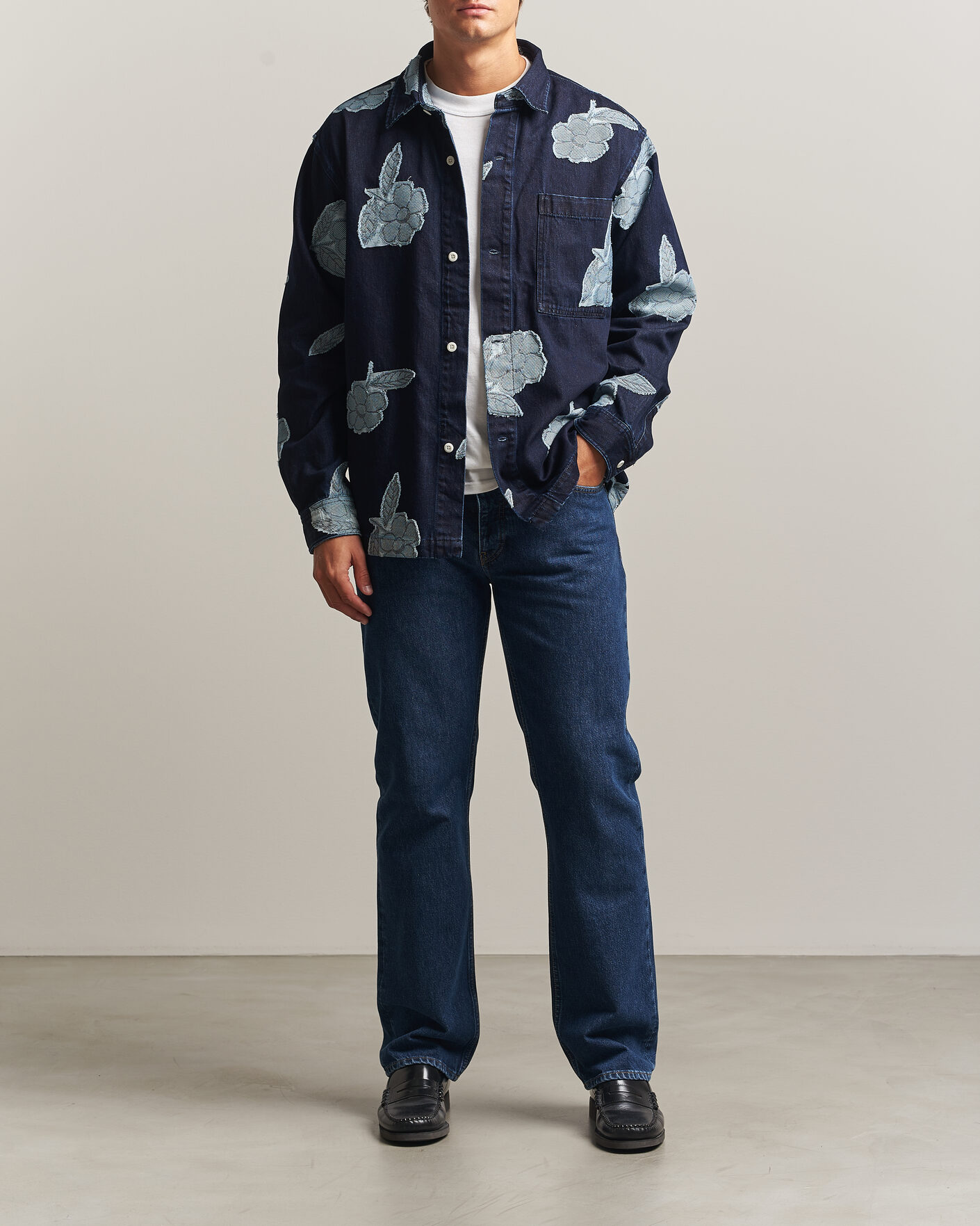 Herren | Hemden | NN07 | Adwin Fil‑coupé Jacquard Denim Overshirt Dark Blue