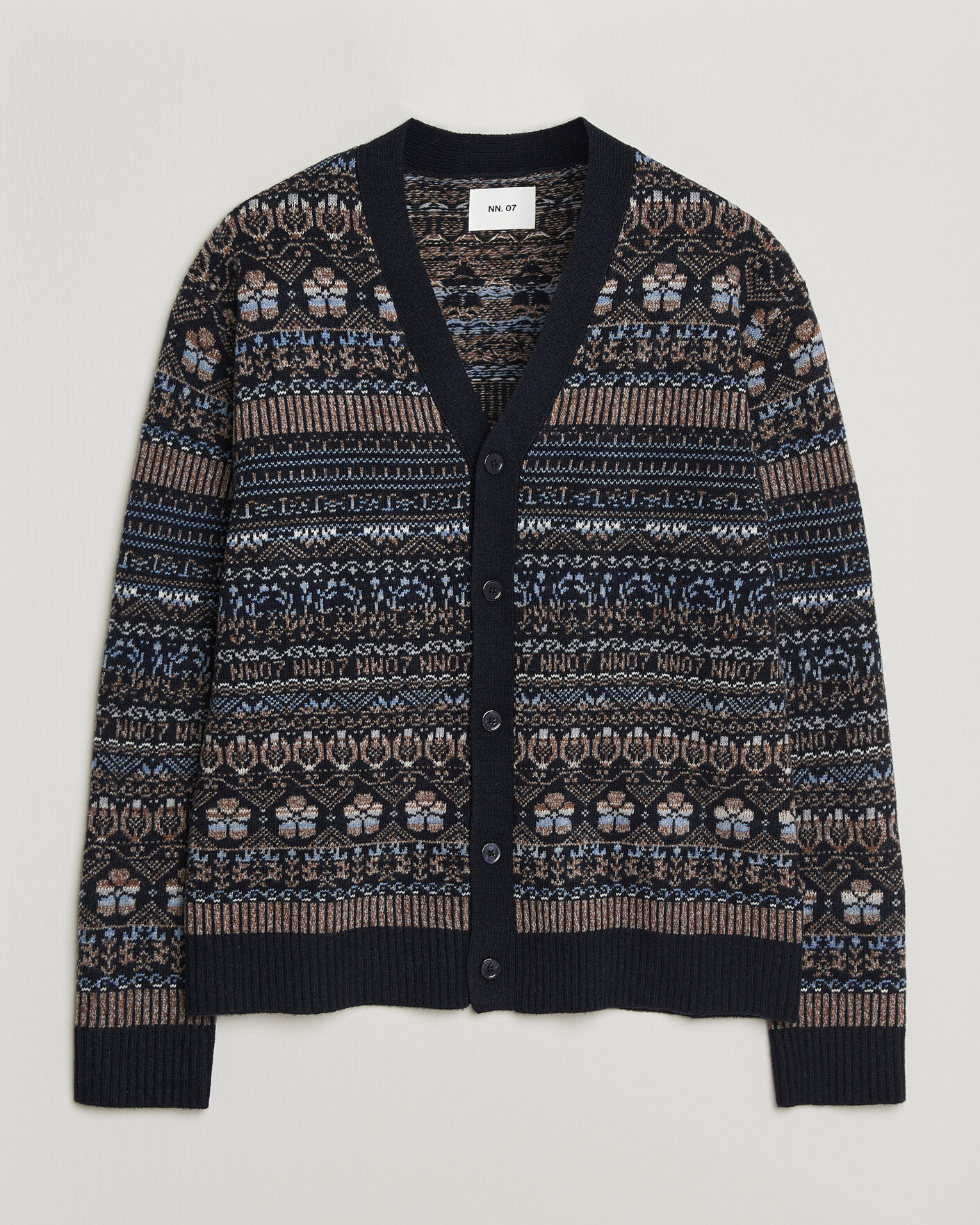 Herren | Pullover | NN07 | Tobias Fairisle Wool Knitted Cardigan Navy Blue
