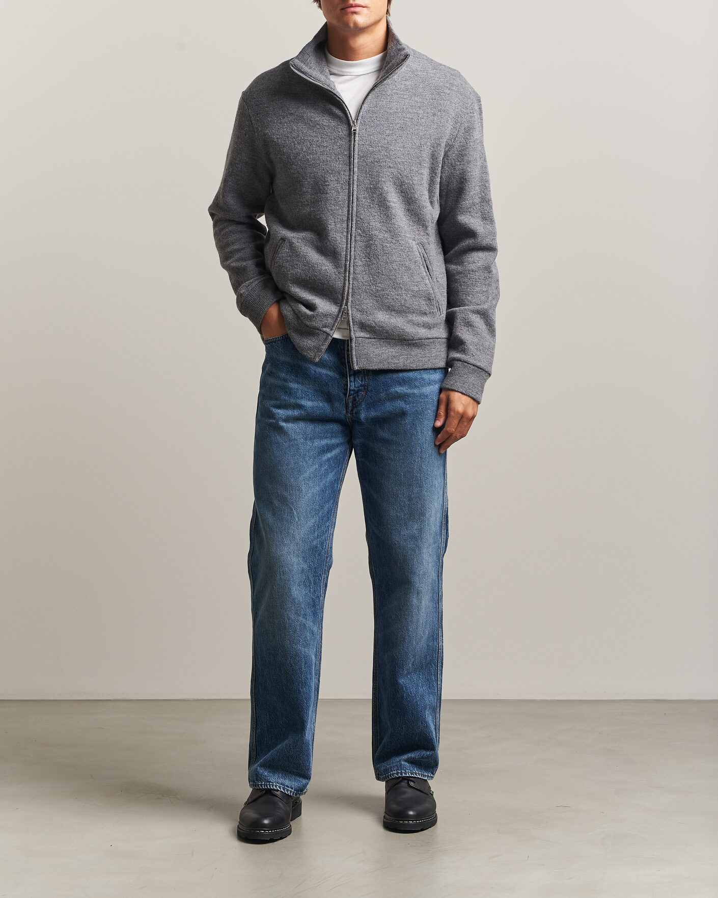 Herren | Pullover | NN07 | Soft Boiled Wool Full Zip Dark Grey Melange