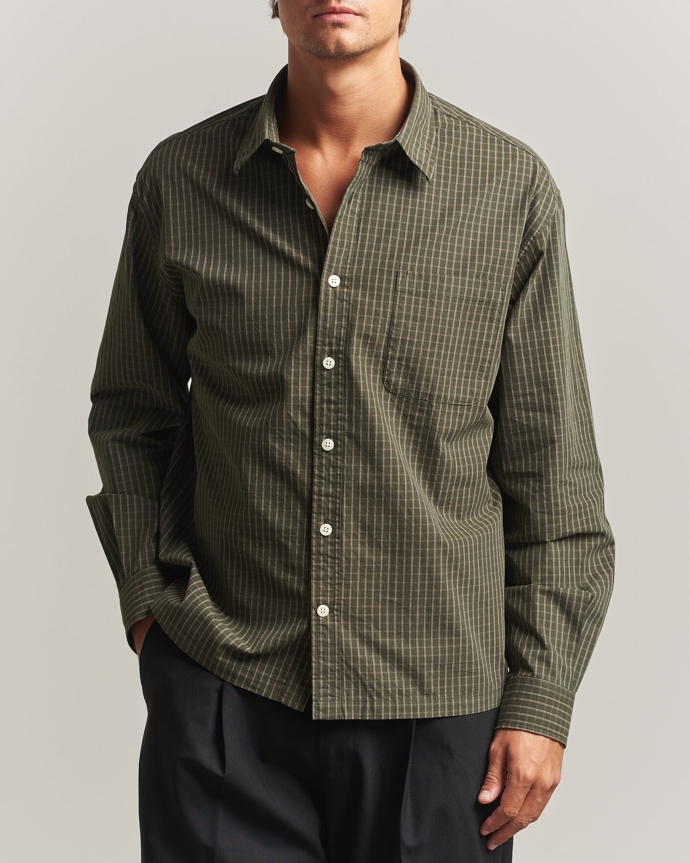 Herren | Hemden | NN07 | Deon Peached Cotton Checked Shirt Green