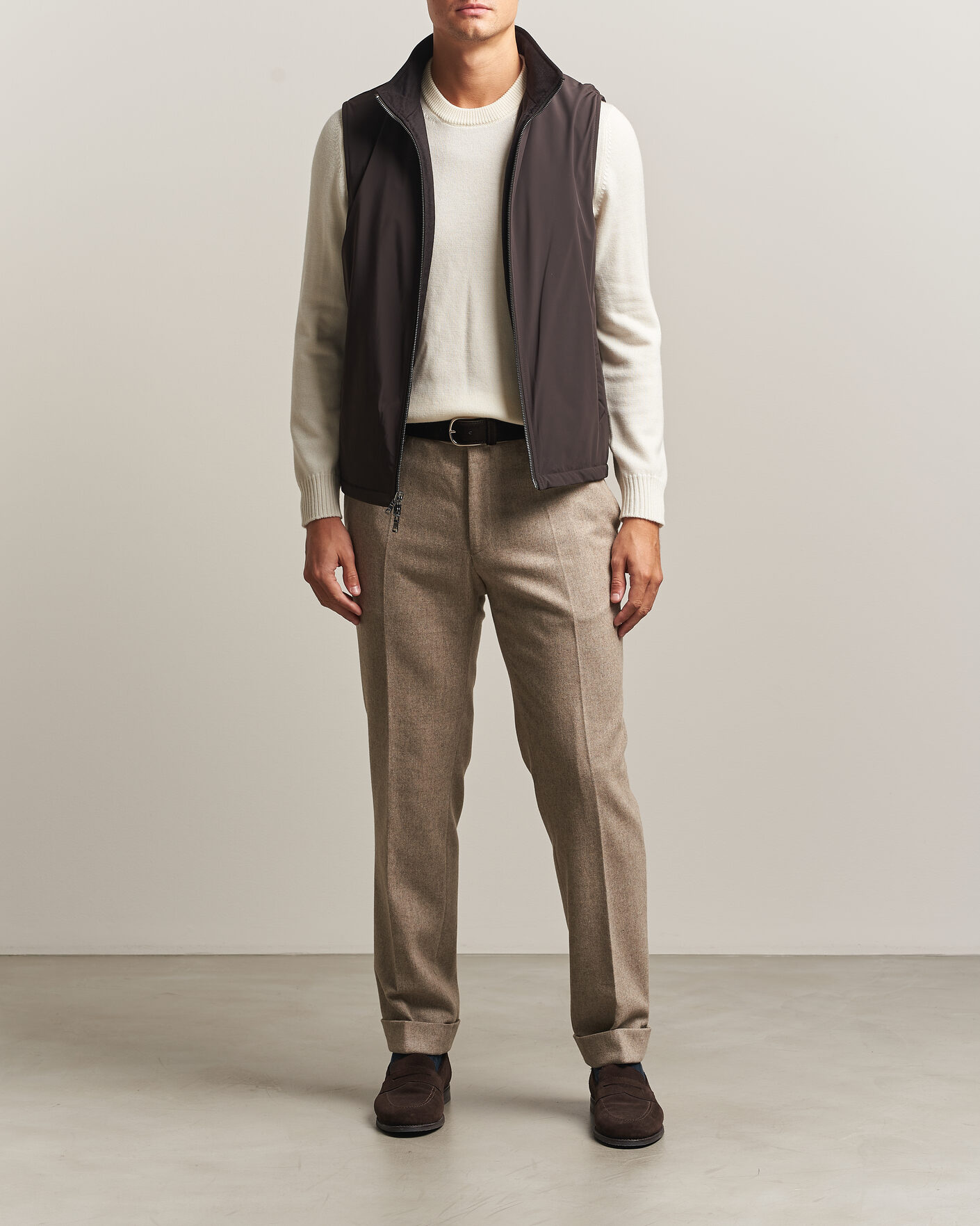 Herren | Westen | Oscar Jacobson | Nylon/Wool Reversible Vest Brown