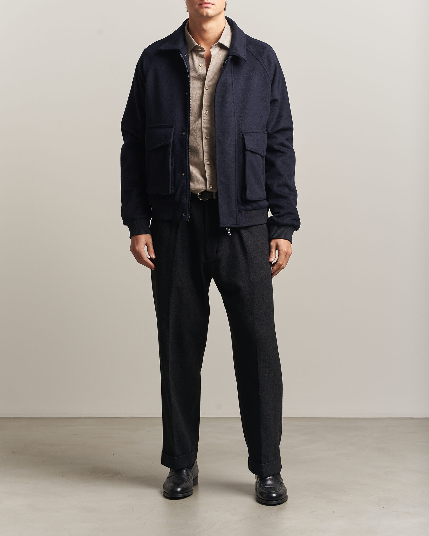 Herren | Jacken | Oscar Jacobson | Aviator Wool Jacket Navy