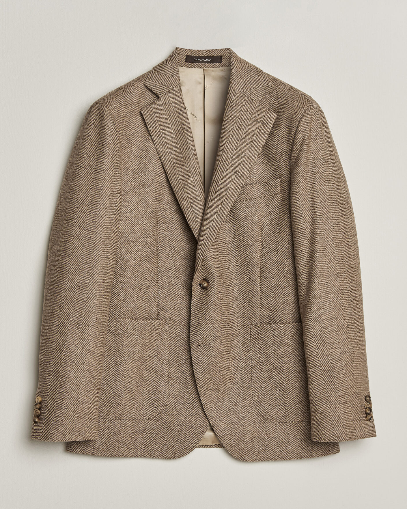 Herren | Sakkos | Oscar Jacobson | Fogerty Herringbone Wool Blazer Beige