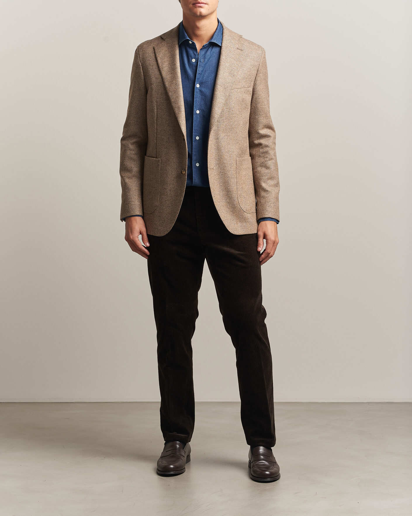 Herren | Sakkos | Oscar Jacobson | Fogerty Herringbone Wool Blazer Beige