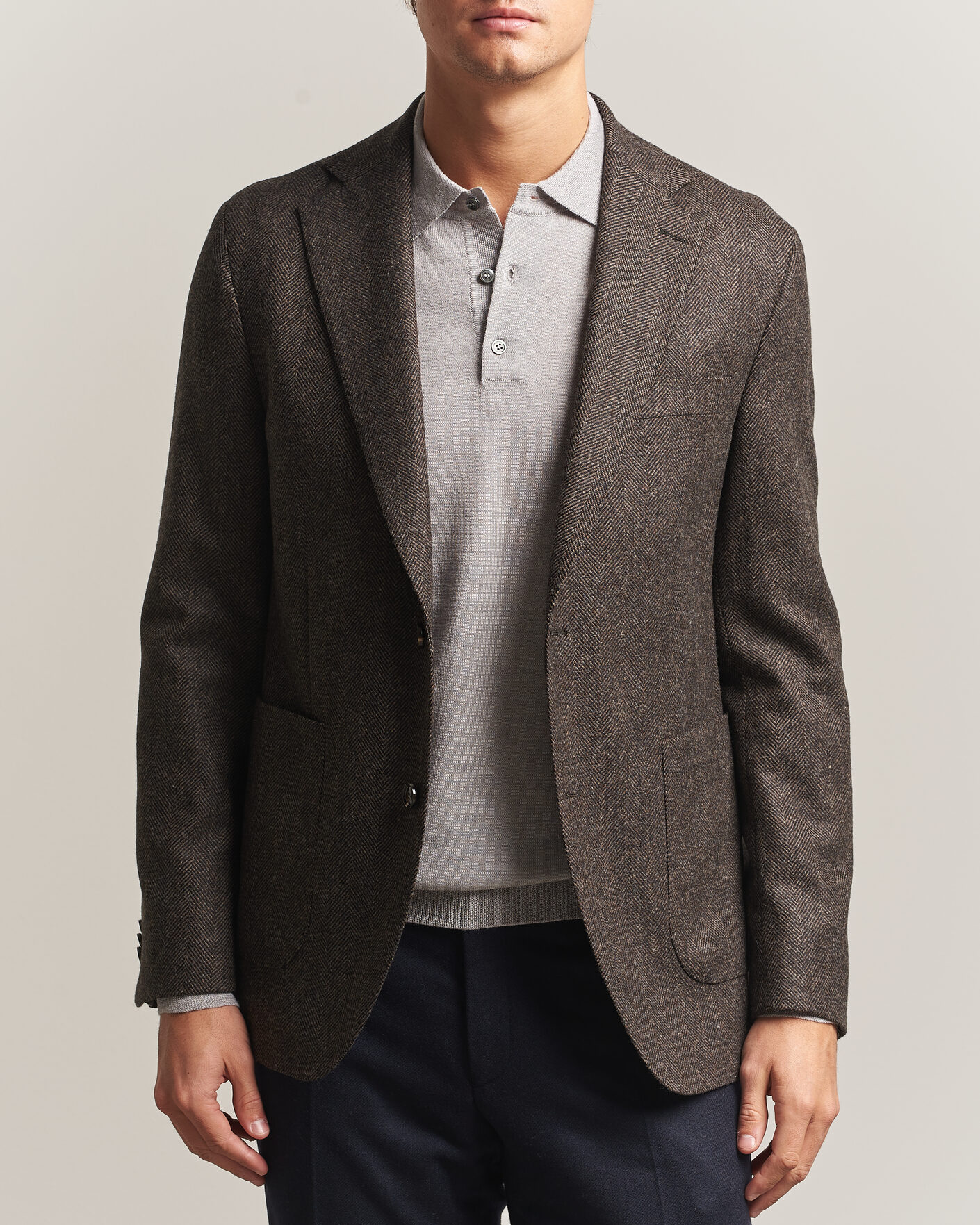 Herren | Sakkos | Oscar Jacobson | Fogerty Herringbone Wool Blazer Brown