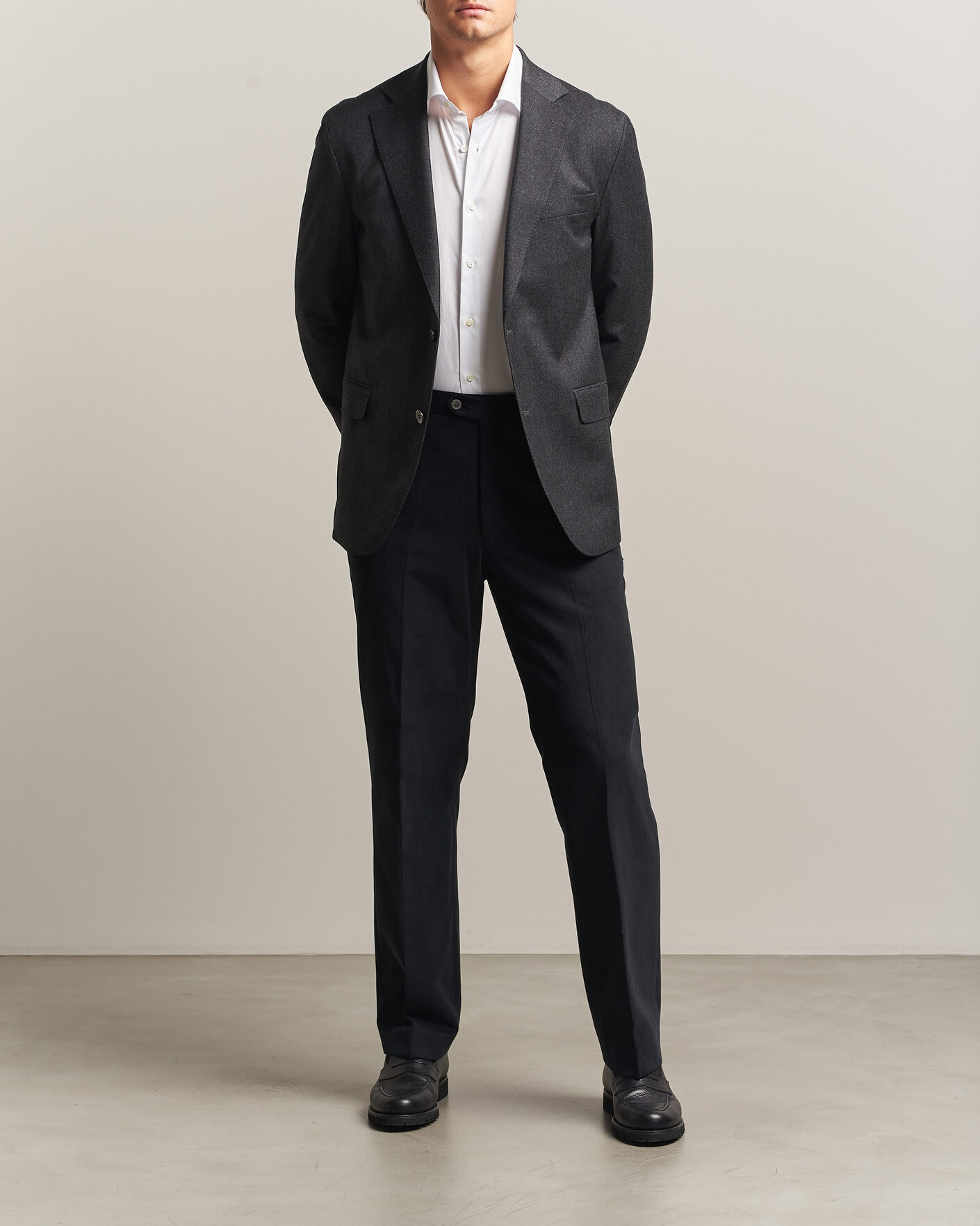 Herren | Sakkos | Oscar Jacobson | Fogerty Wool Flannel Blazer Charcoal