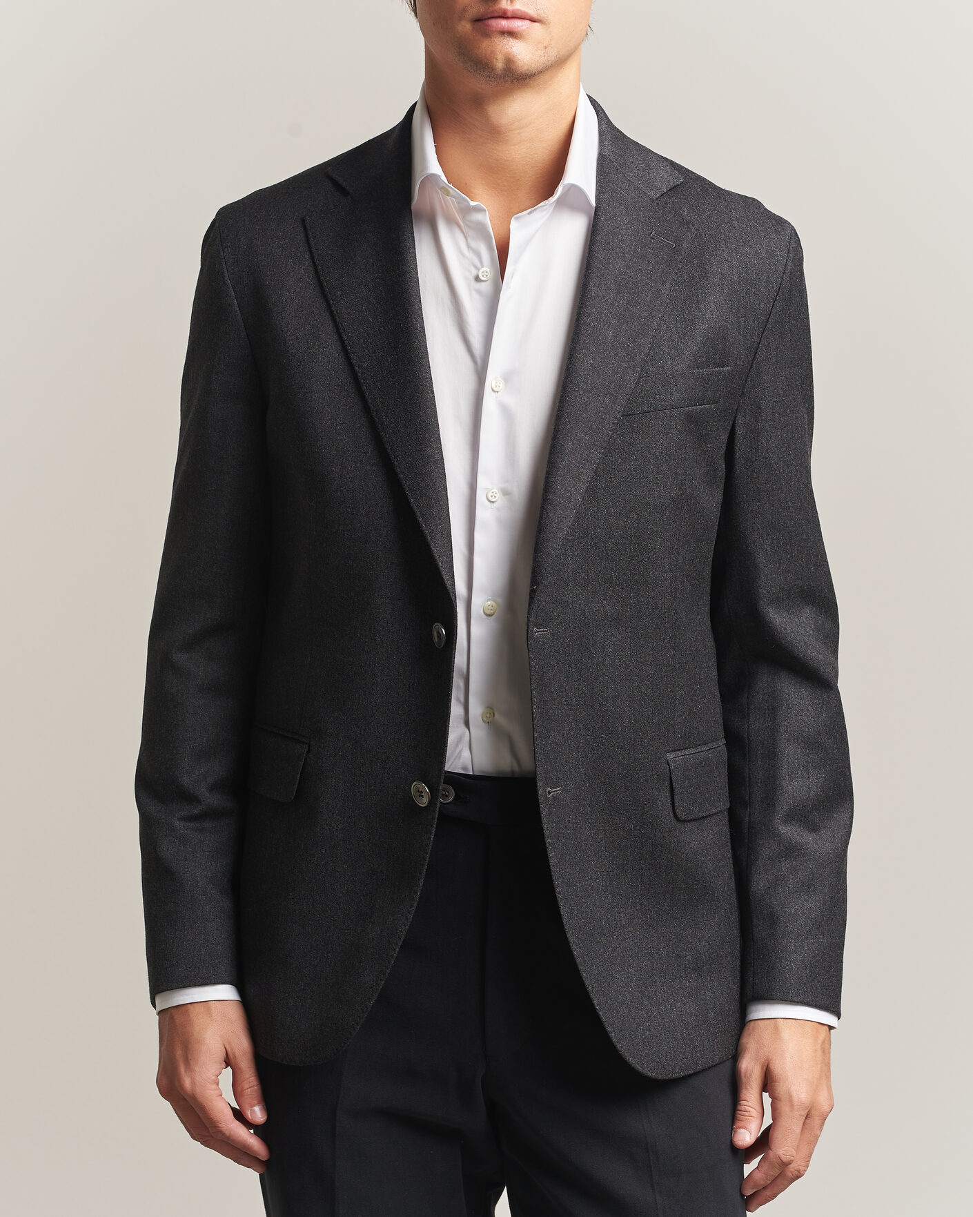 Herren | Sakkos | Oscar Jacobson | Fogerty Wool Flannel Blazer Charcoal