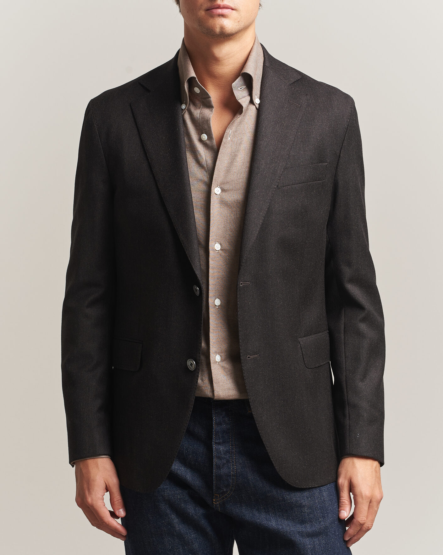 Herren | Sakkos | Oscar Jacobson | Fogerty Wool Flannel Blazer Brown