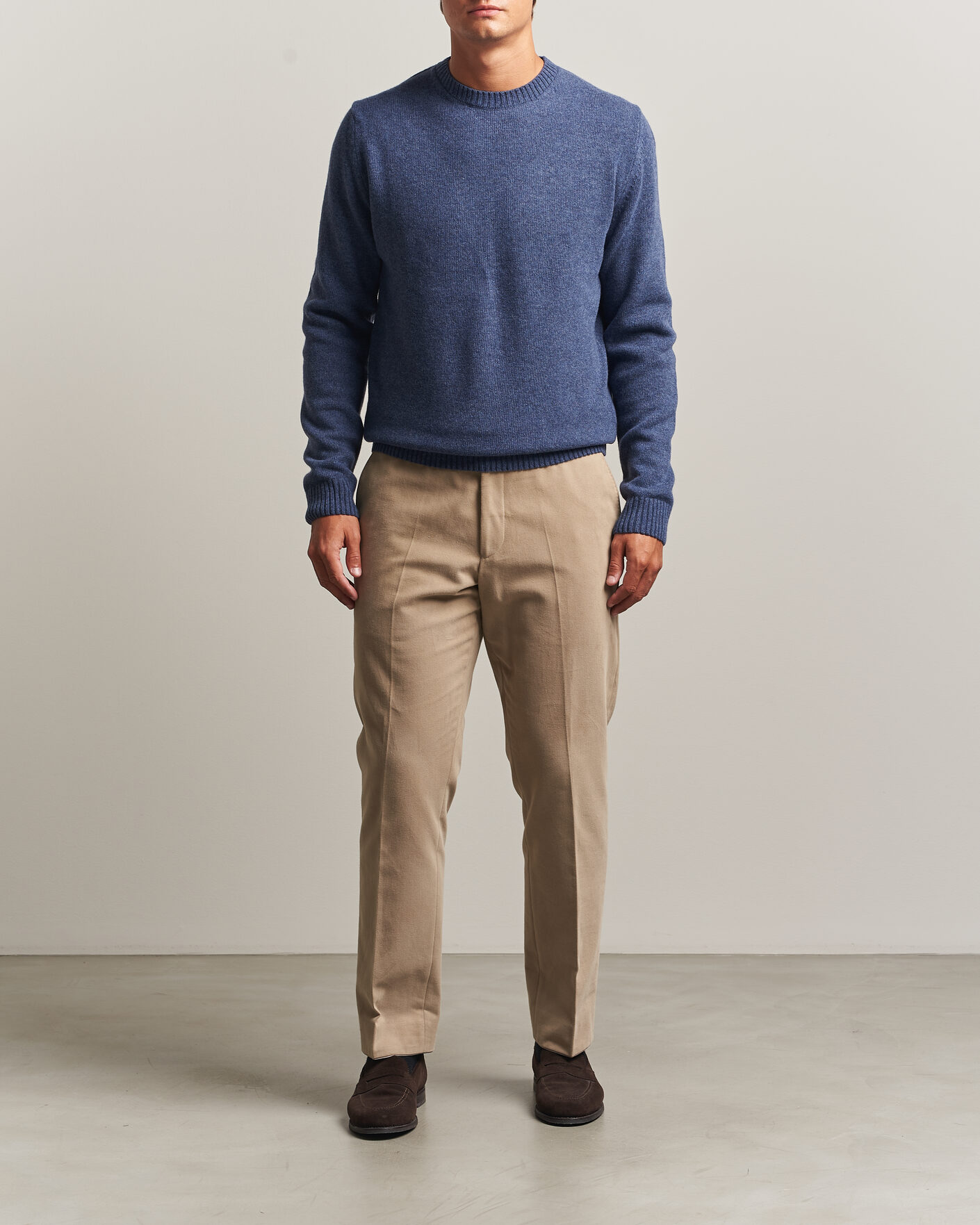 Herren | Pullover | Stenströms | Brushed Merino Crew Neck Blue