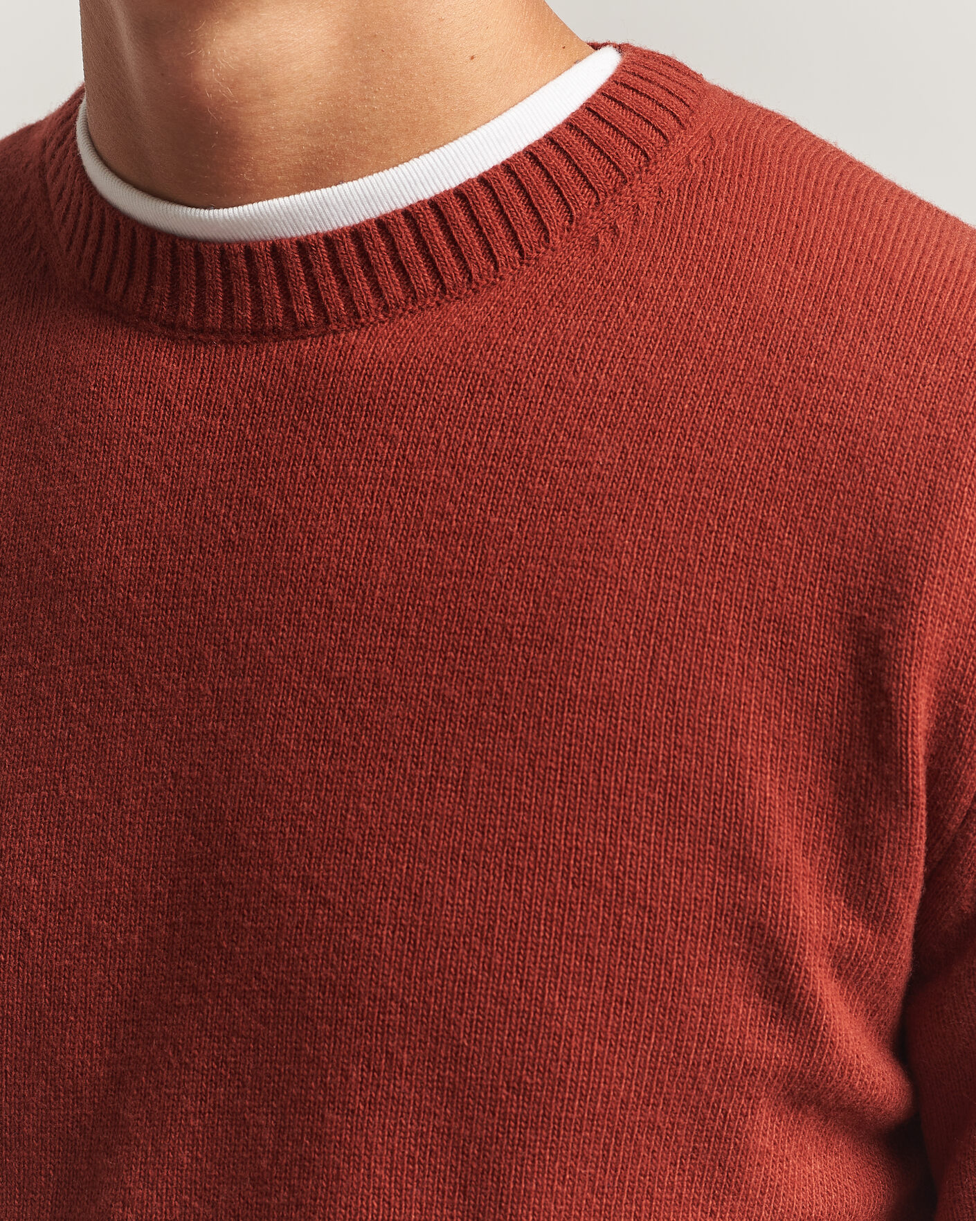 Herren | Pullover | Stenströms | Brushed Merino Crew Neck Burnt Orange