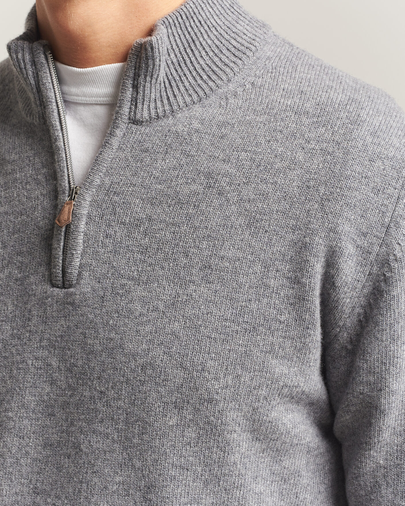 Herren | Pullover | Stenströms | Brushed Merino Half-Zip Grey