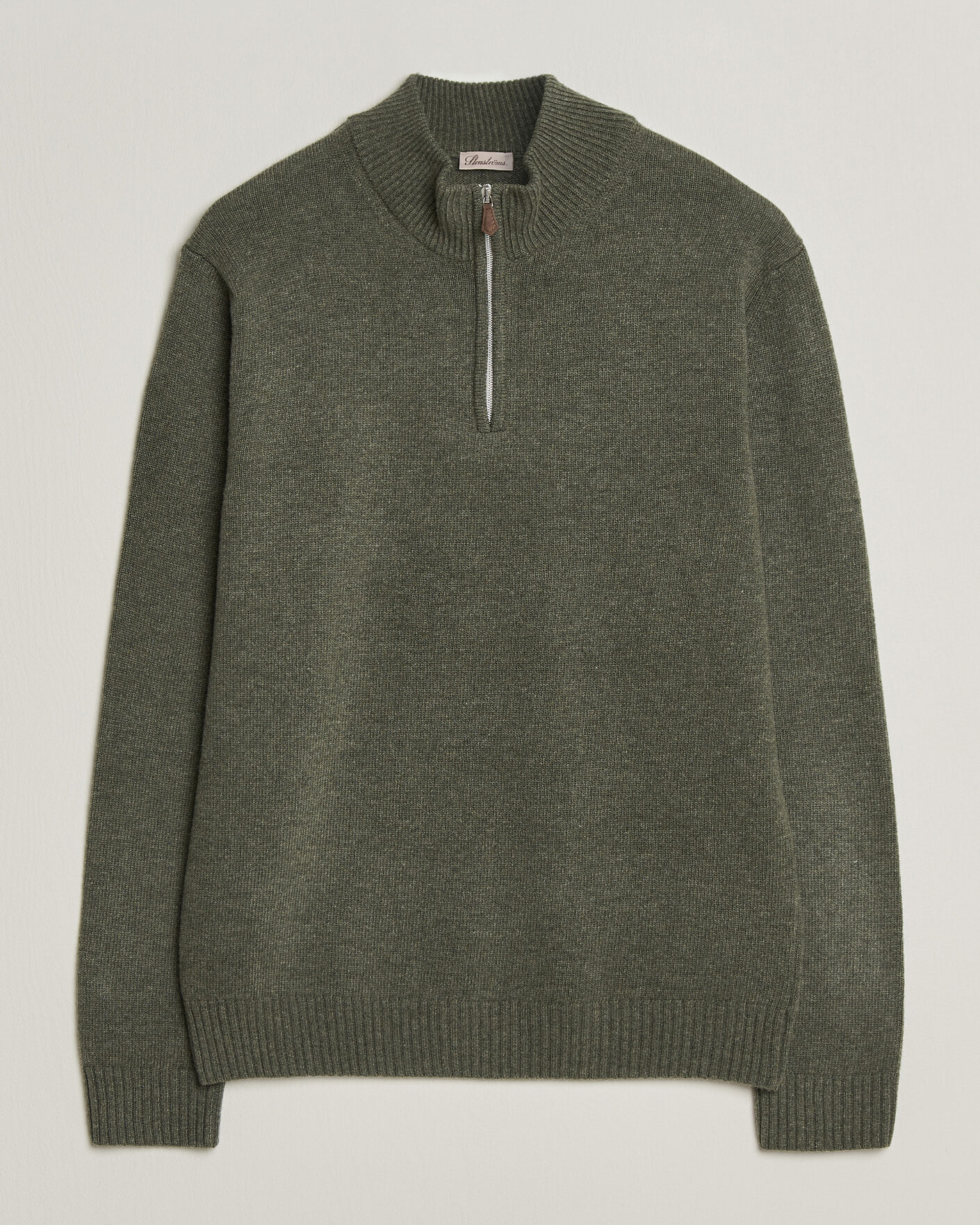 Herren | Pullover | Stenströms | Brushed Merino Half-Zip Green