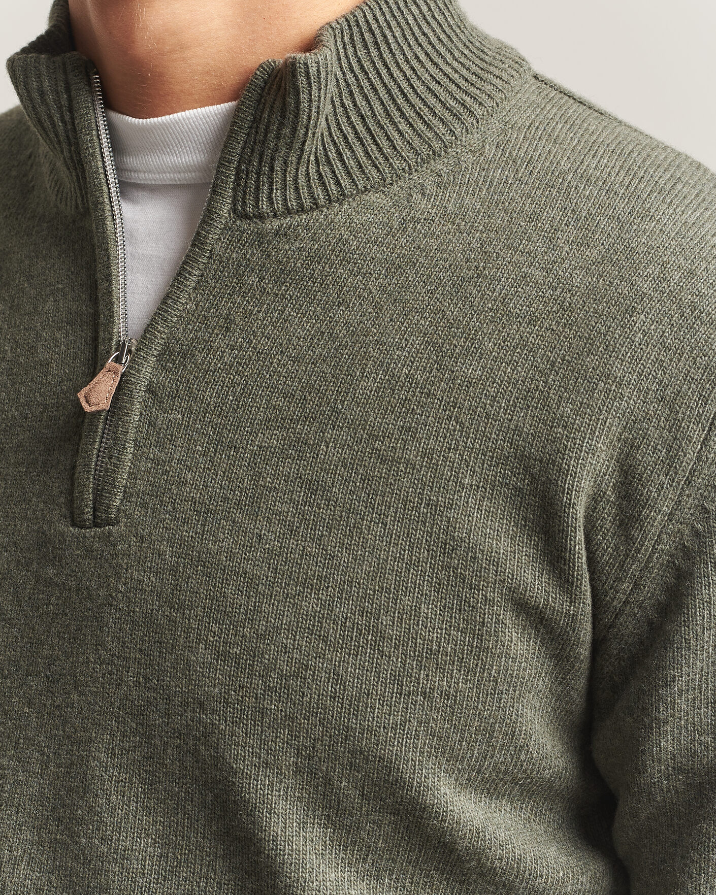 Herren | Pullover | Stenströms | Brushed Merino Half-Zip Green