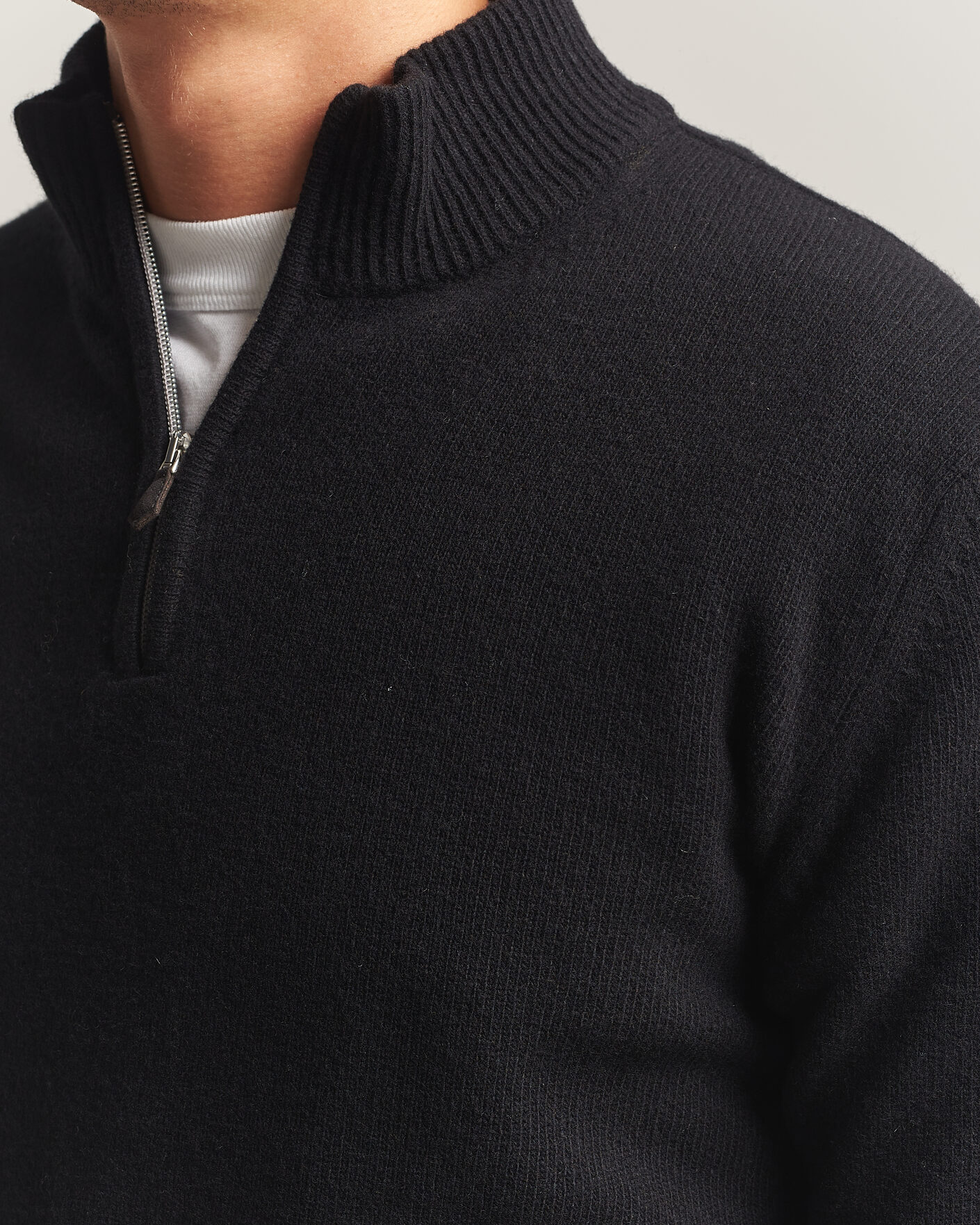 Herren | Pullover | Stenströms | Brushed Merino Half-Zip Black