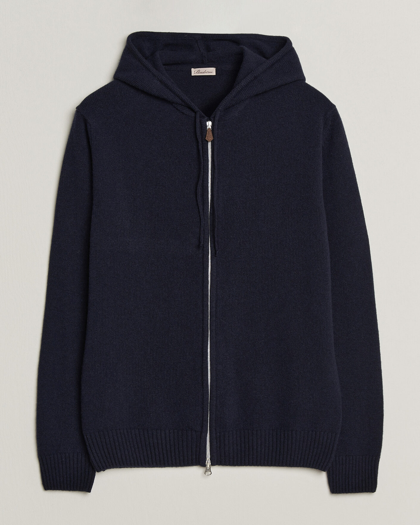 Herren | Pullover | Stenströms | Brushed Merino Full-Zip Hood Navy