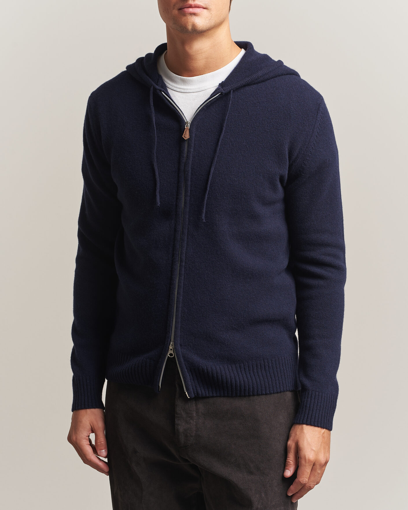 Herren | Pullover | Stenströms | Brushed Merino Full-Zip Hood Navy