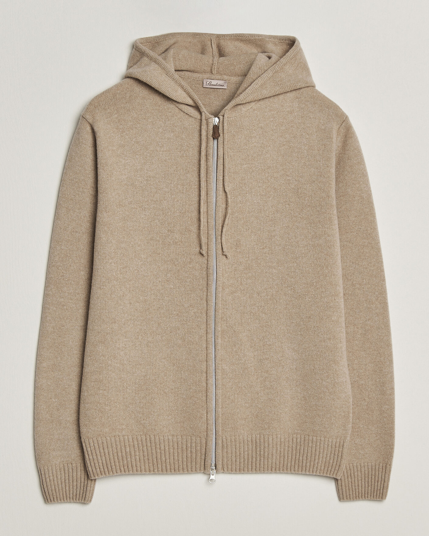 Herren | Pullover | Stenströms | Brushed Merino Full-Zip Hood Beige