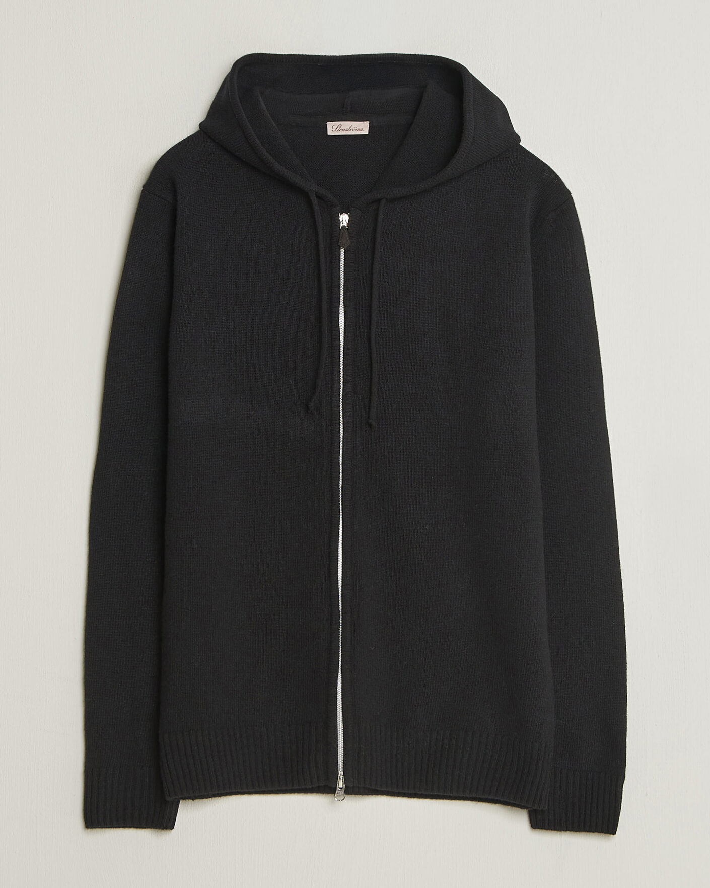 Herren | Pullover | Stenströms | Brushed Merino Full-Zip Hood Black