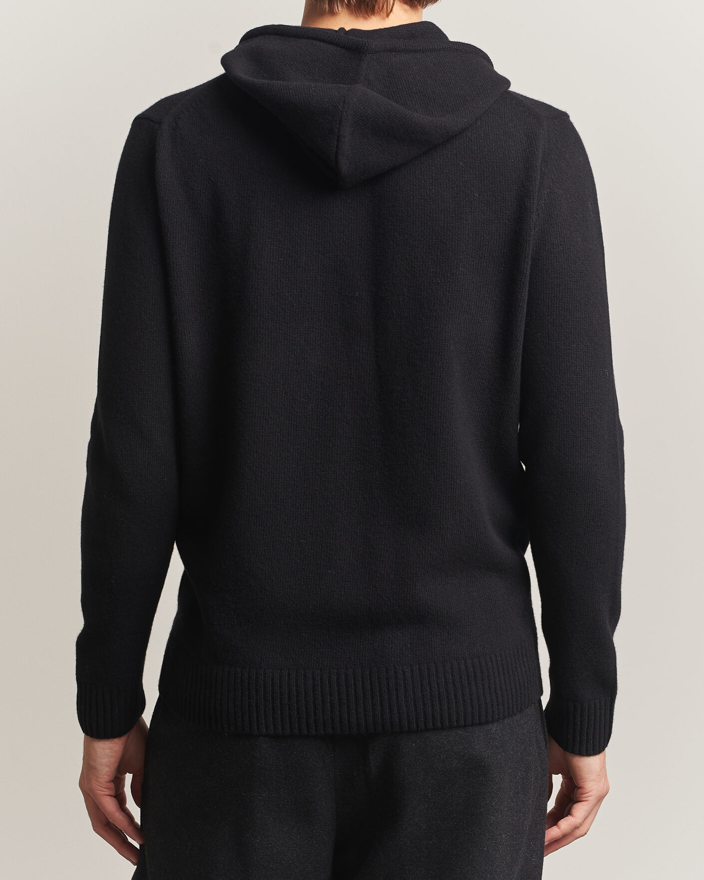 Herren | Pullover | Stenströms | Brushed Merino Full-Zip Hood Black
