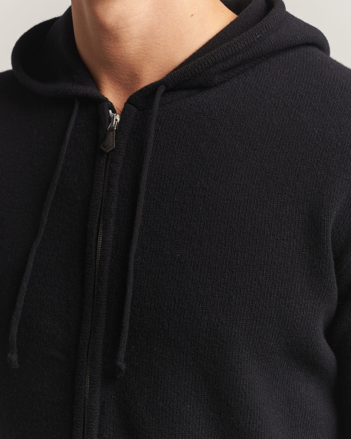 Herren | Pullover | Stenströms | Brushed Merino Full-Zip Hood Black