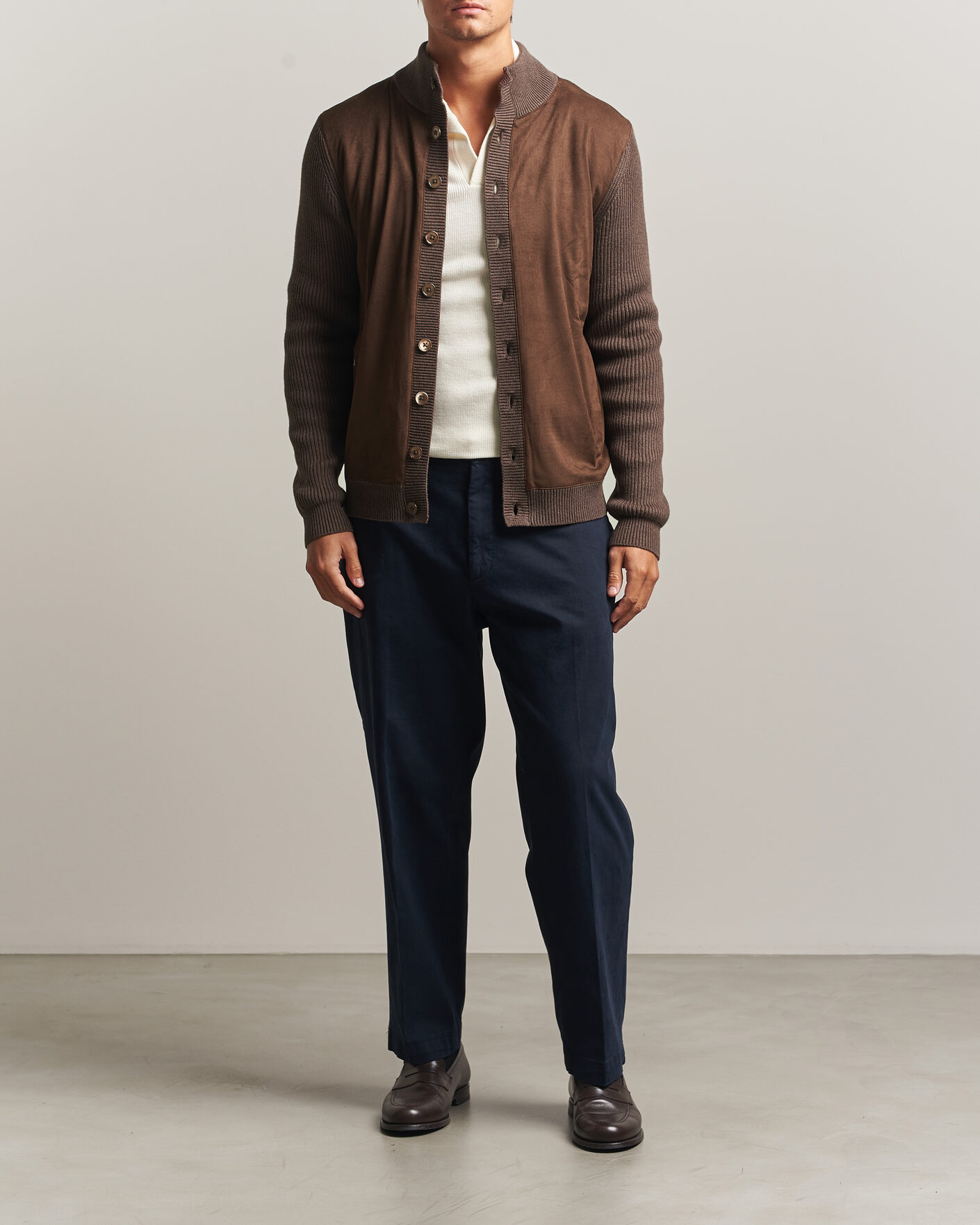 Herren | Pullover | Stenströms | Knitted Hybrid Alcantara Jacket Brown