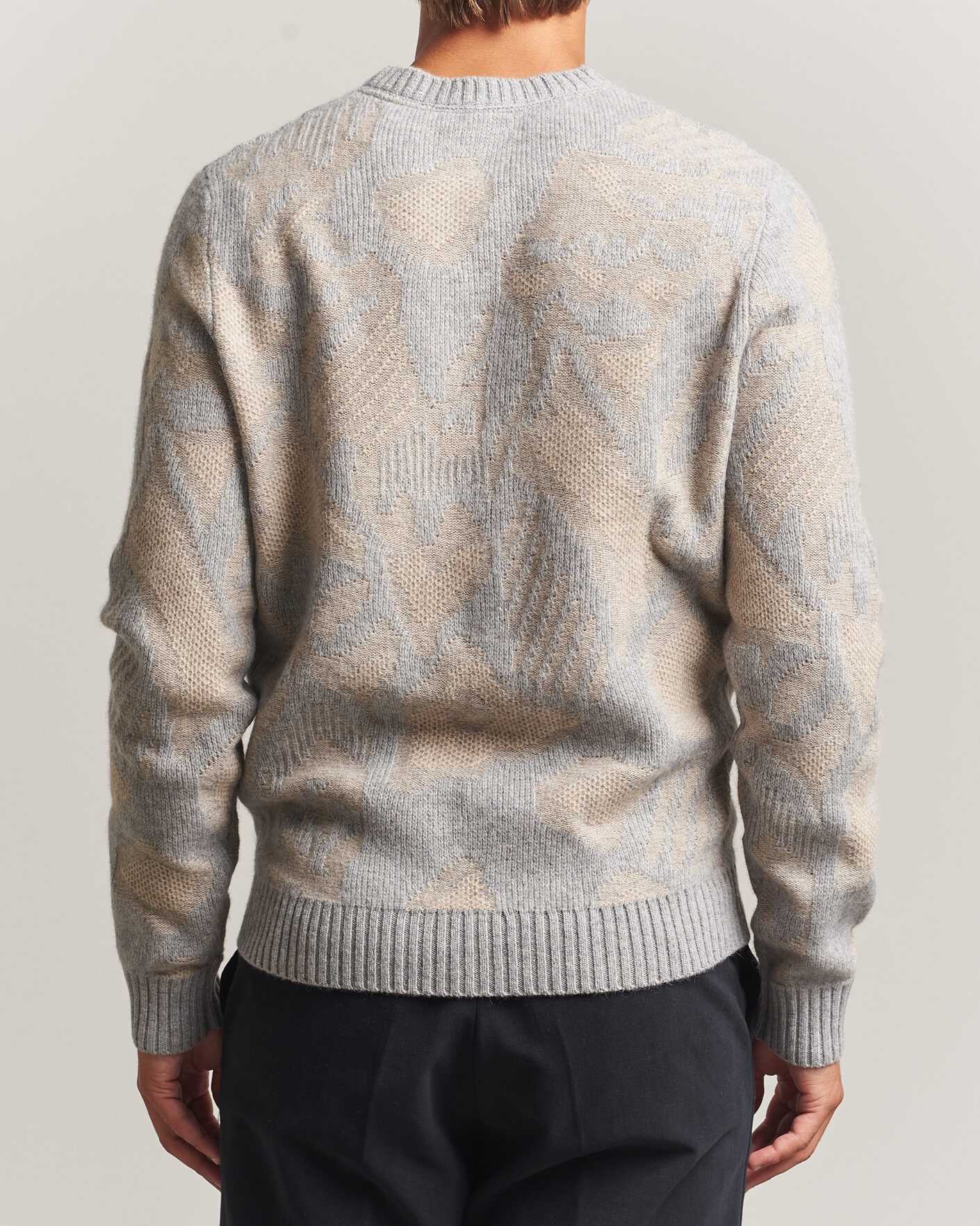Herren | Pullover | Stenströms | Knitted Jaquard Yak/Merino Sweater Beige Grey