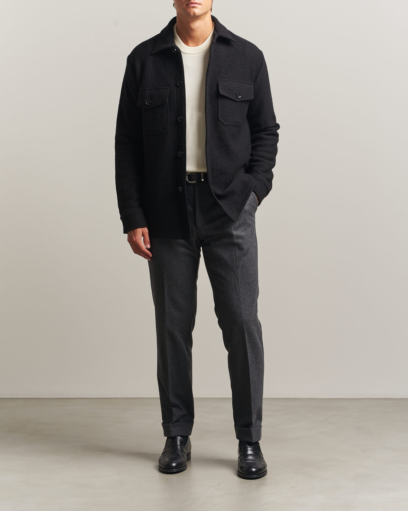 Herren | Hemden | Stenströms | Felted Wool Overshirt Black