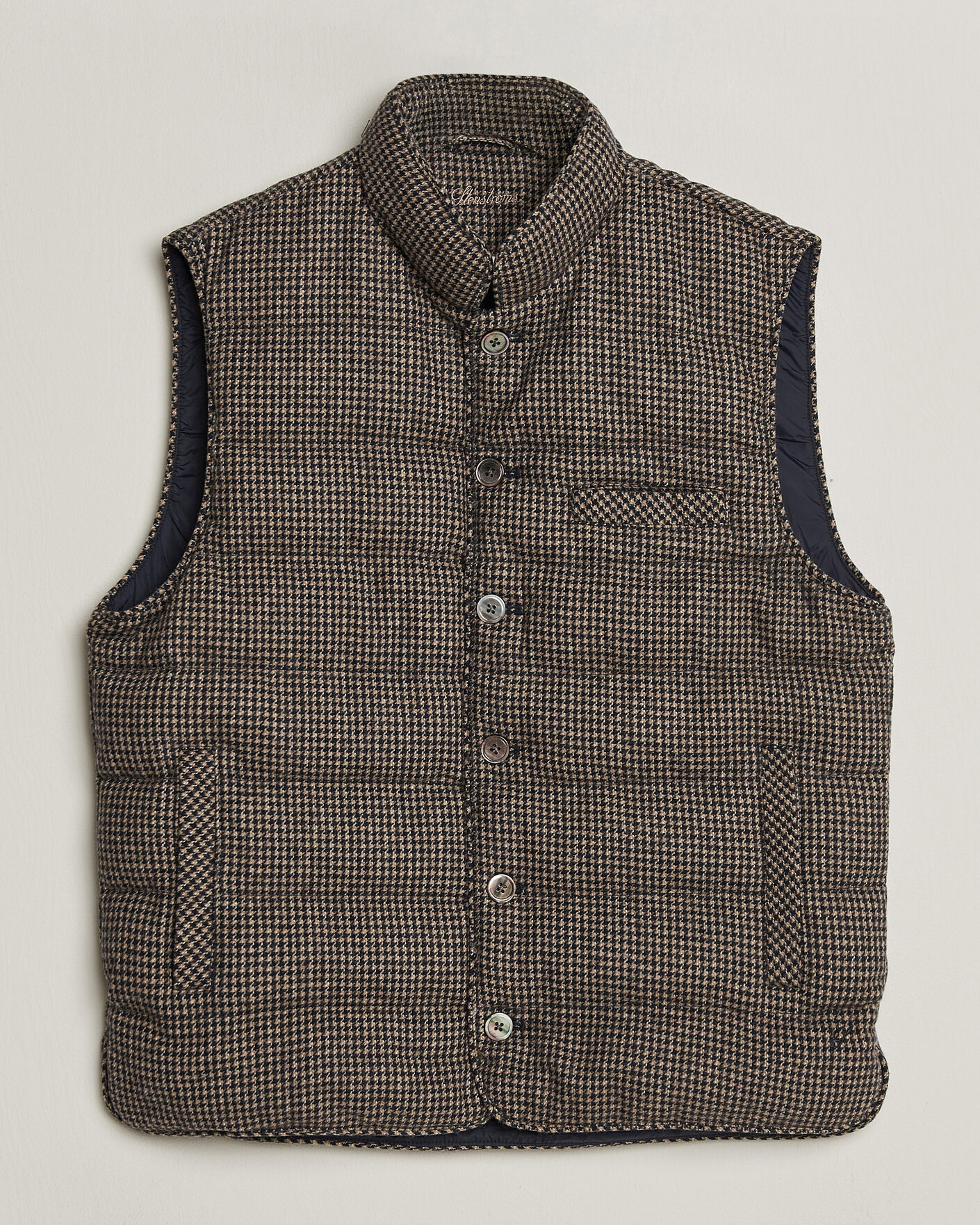 Herren | Westen | Stenströms | Padded Houndstooth Wool Vest Brown