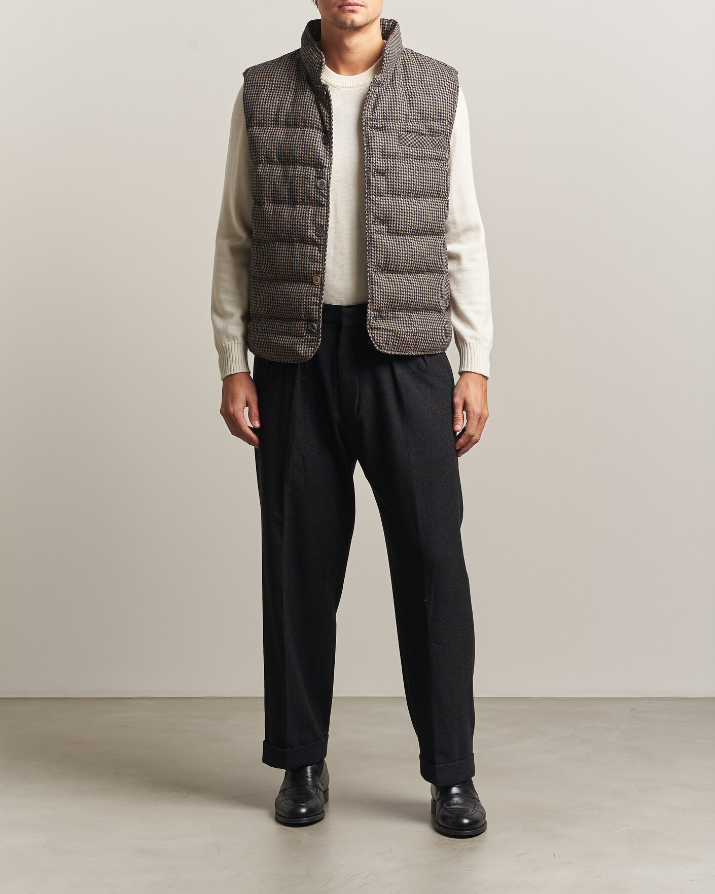 Herren | Westen | Stenströms | Padded Houndstooth Wool Vest Brown