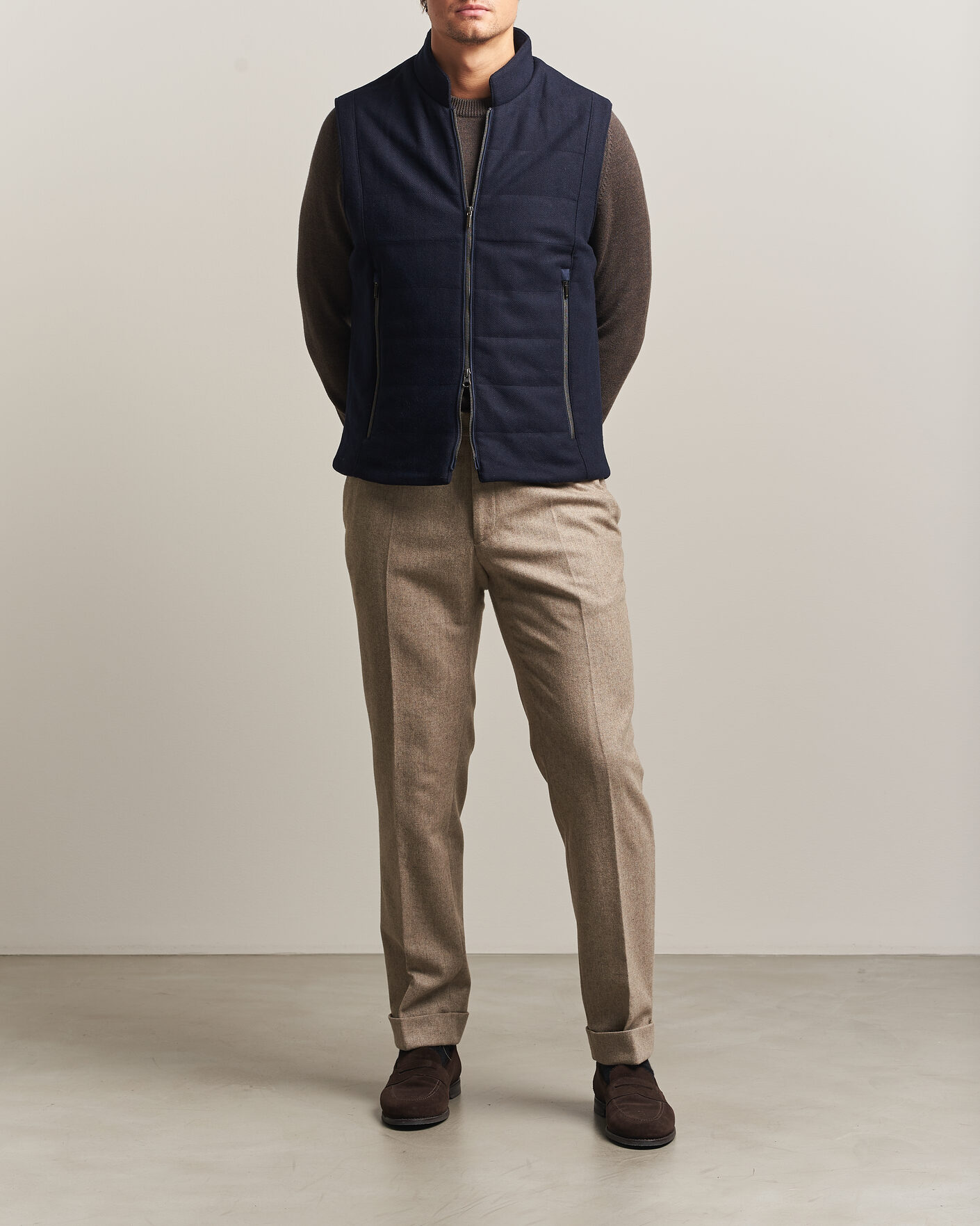 Herren | Westen | Stenströms | Wool Alcantara Detail Light Padded Vest Navy