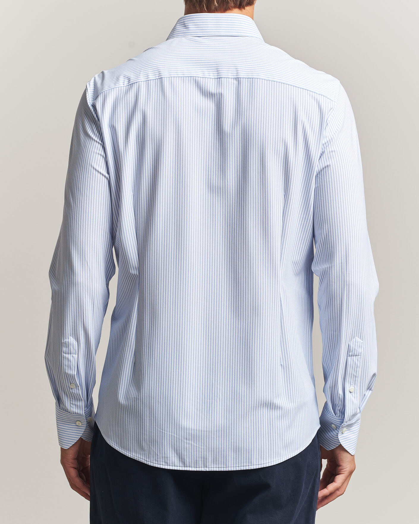 Herren | Hemden | Stenströms | Slimline Active Stretch Striped Shirt Light Blue