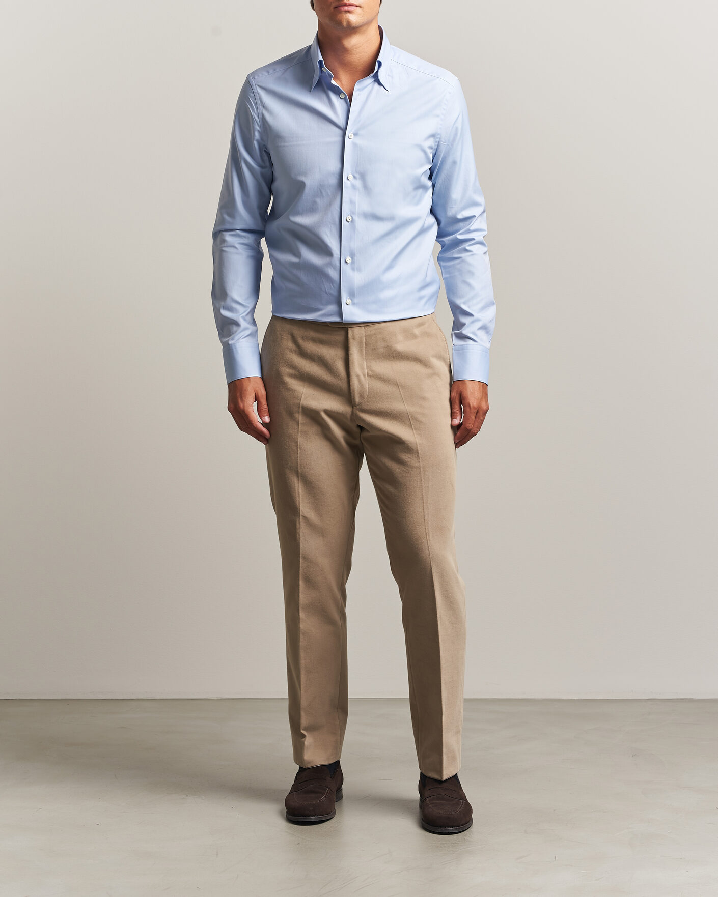Herren | Hemden | Stenströms | Slimline Twofold Cotton Button Under Shirt Blue
