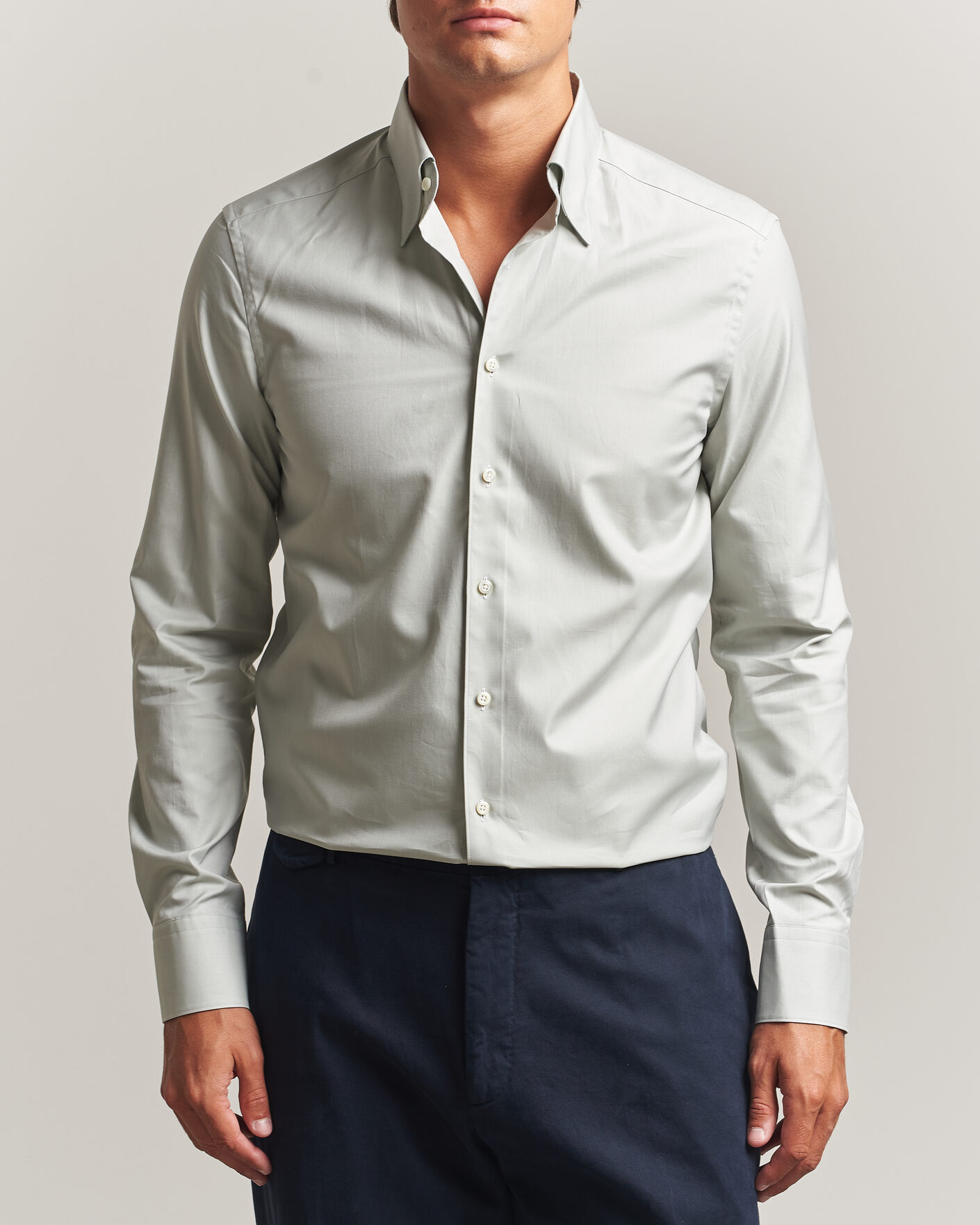 Herren | Hemden | Stenströms | Slimline Twofold Cotton Button Under Shirt Green