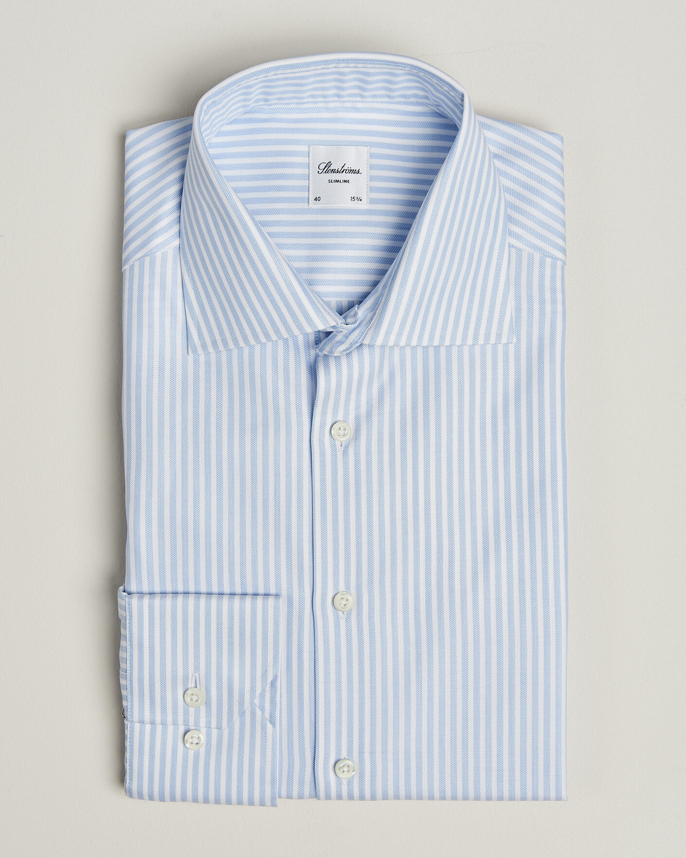 Herren | Hemden | Stenströms | Slimline Twofold Cotton Stripe Shirt Light Blue