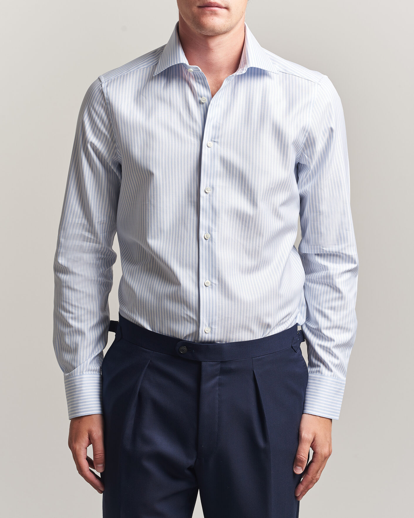 Herren | Hemden | Stenströms | Slimline Twofold Cotton Stripe Shirt Light Blue