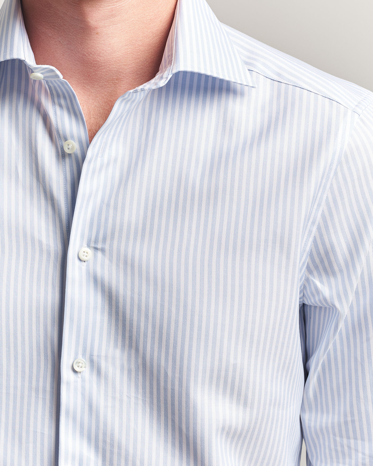 Herren | Hemden | Stenströms | Slimline Twofold Cotton Stripe Shirt Light Blue