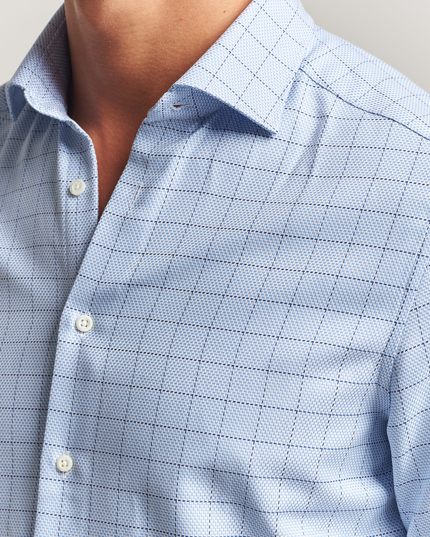 Herren | Hemden | Stenströms | Slimline Twofold Structure Check Shirt Blue