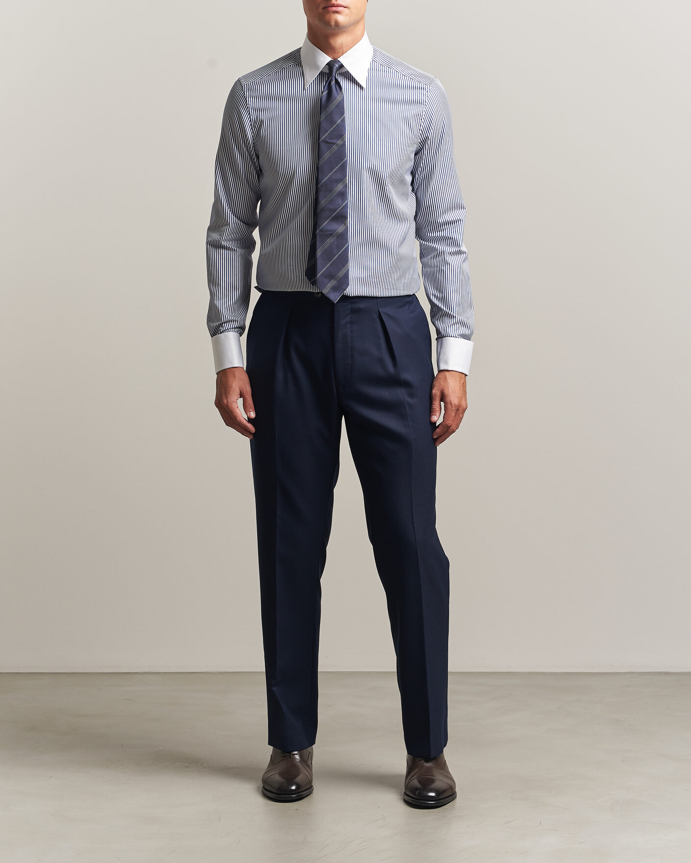 Herren | Hemden | Stenströms | Slimline White Collar Stripe Whinchester Shirt Blue