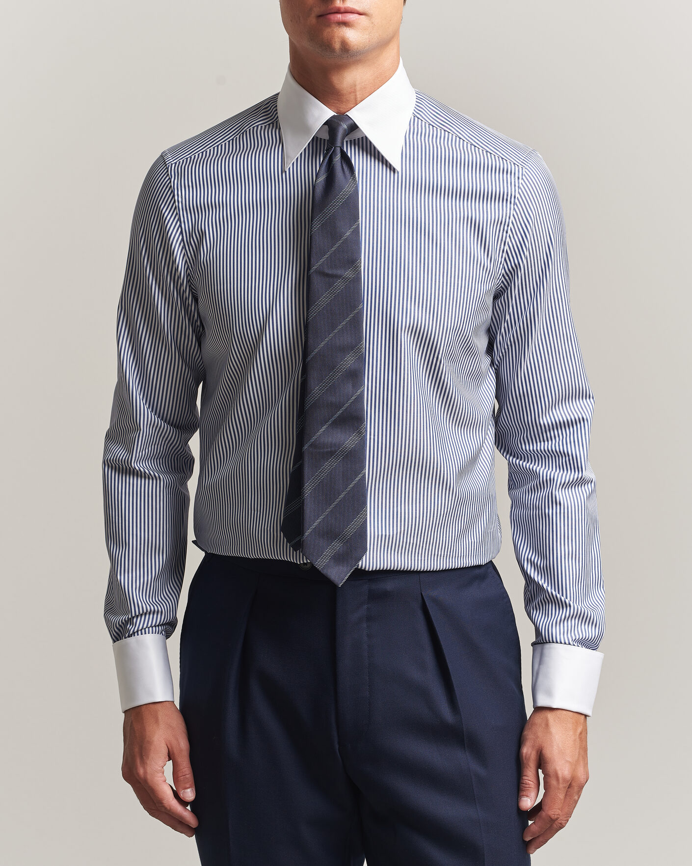 Herren | Hemden | Stenströms | Slimline White Collar Stripe Whinchester Shirt Blue