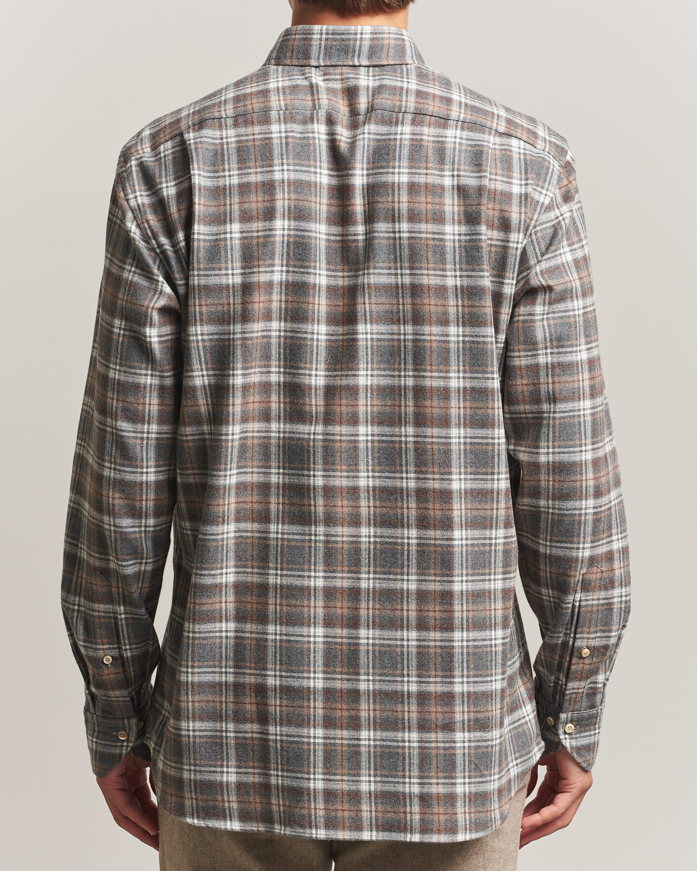 Herren | Hemden | Stenströms | Regular Fit Check Cut Away Flannel Shirt Brown