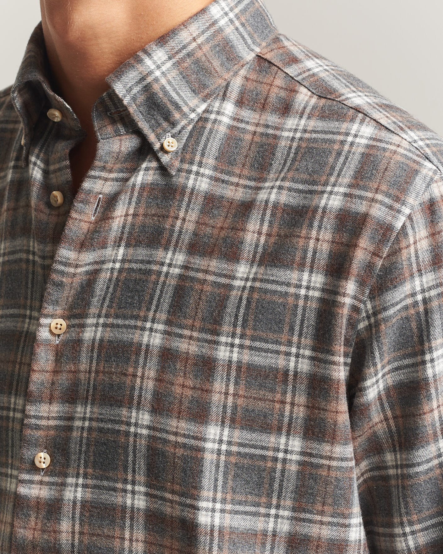 Herren | Hemden | Stenströms | Regular Fit Check Cut Away Flannel Shirt Brown