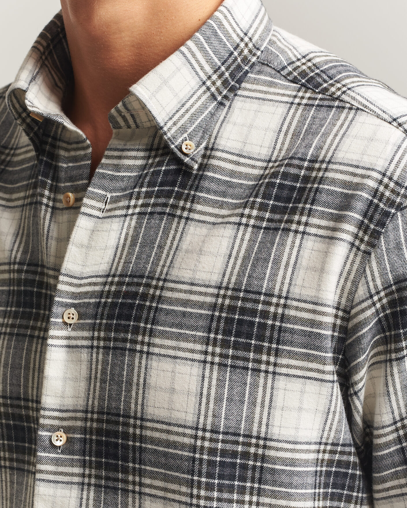 Herren | Hemden | Stenströms | Regular Fit Check Button Down Flannel Shirt Grey